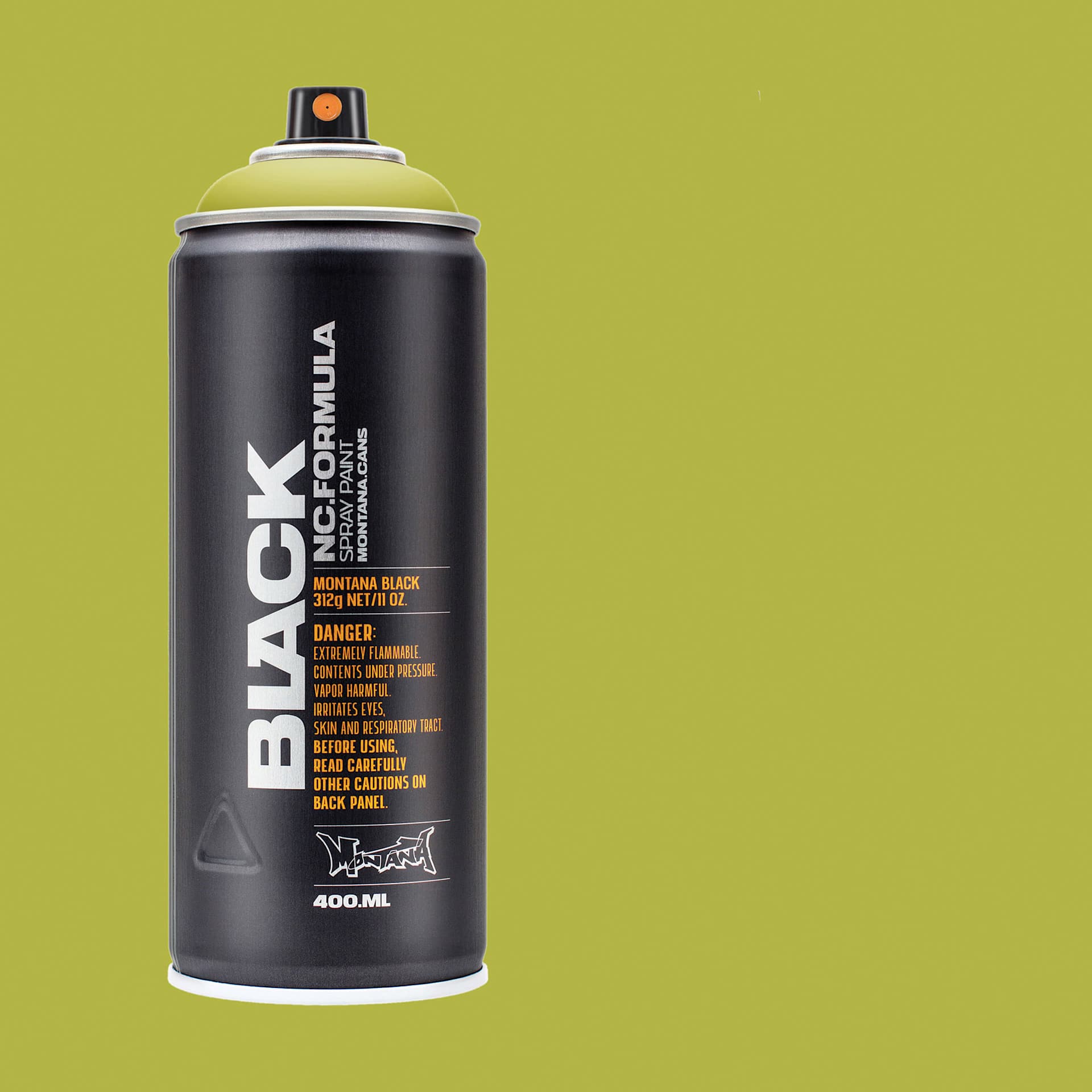 Montana Black Spray Paint - Pear Green, 400 ml can with swatch