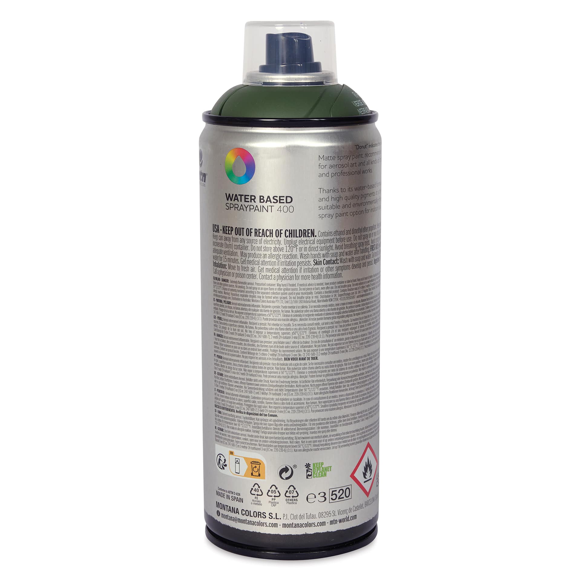 MTN Water Based Spray Paint - Nebraska Green, 400 ml Can back