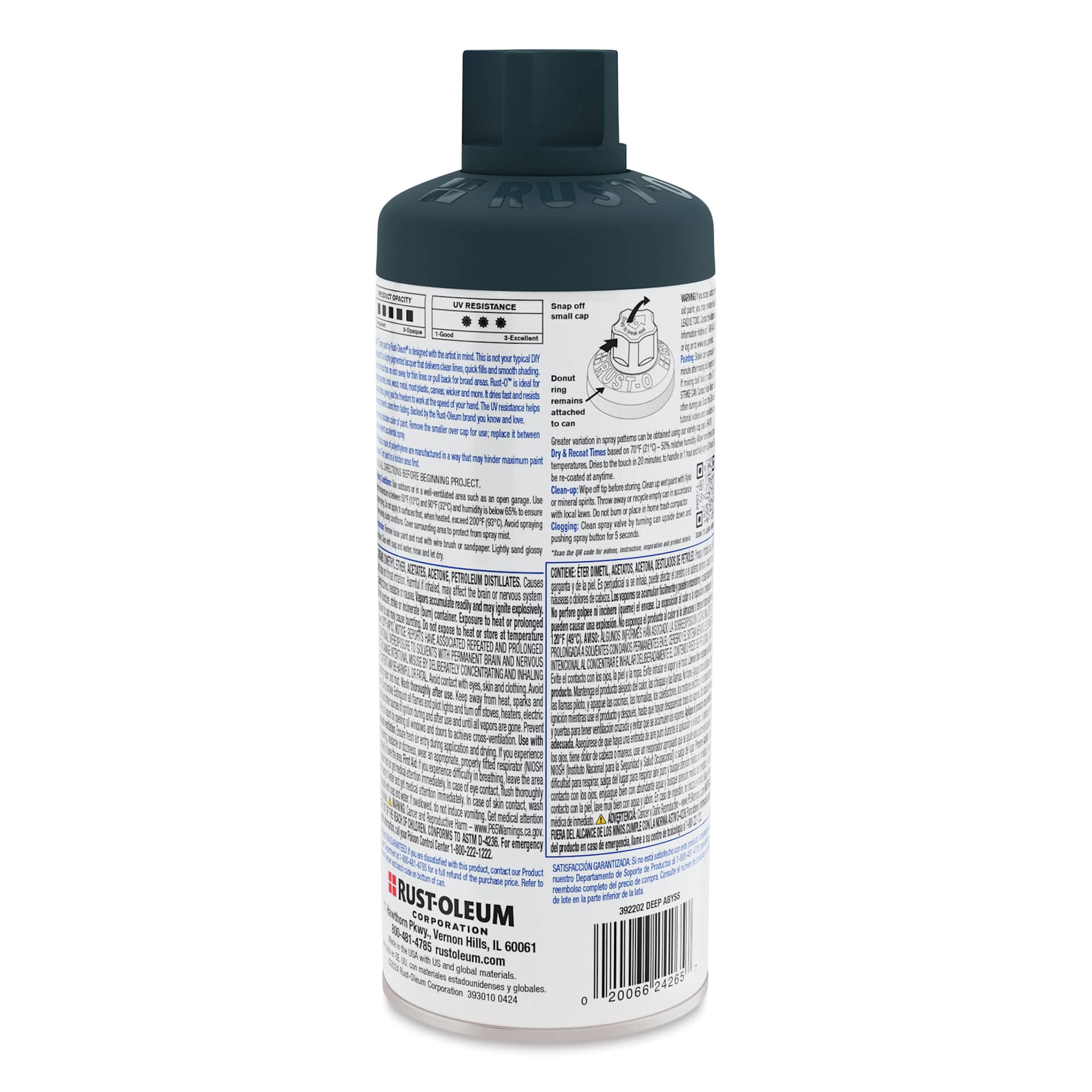 Rust-Oleum Rust-O Artist Acrylic Spray Paint - Deep Abyss, 11 oz, back of can