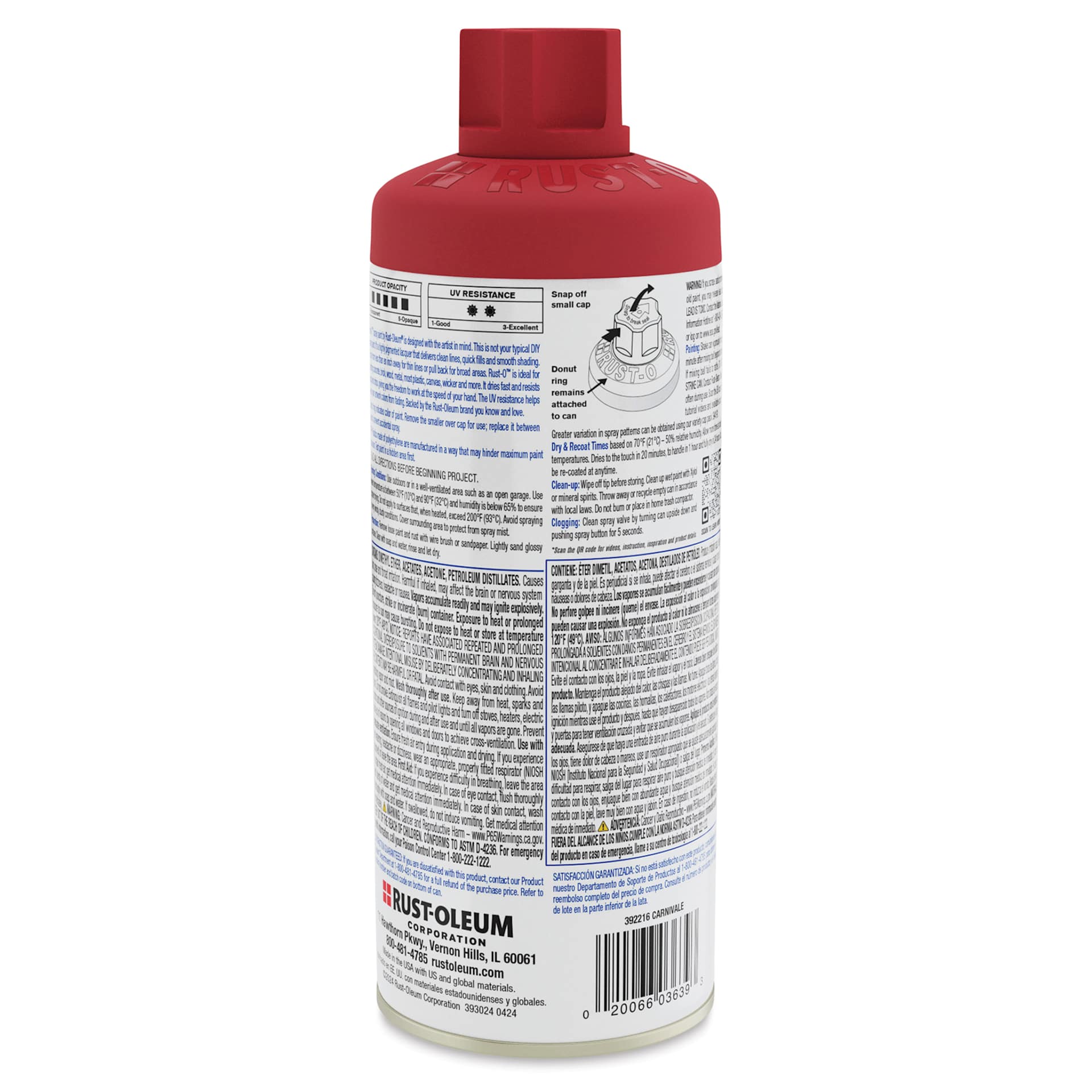 Rust-Oleum Rust-O Artist Acrylic Spray Paint - Carnivale, 11 oz, back of can