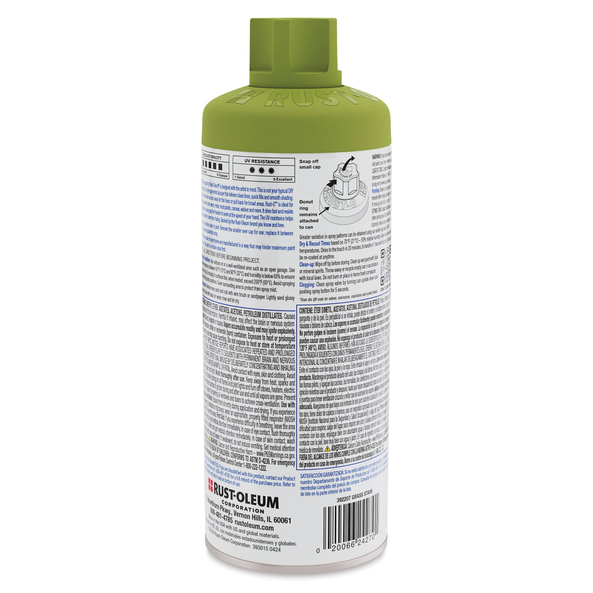 Rust-Oleum Rust-O Artist Acrylic Spray Paint - Grass Stain, 11 oz, back of can