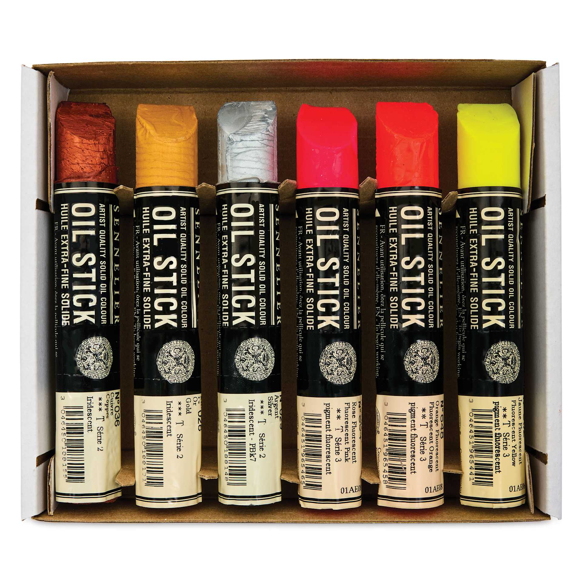 Sennelier Artists' Oil Sticks - Set of 6, Fluorescent and Metallic