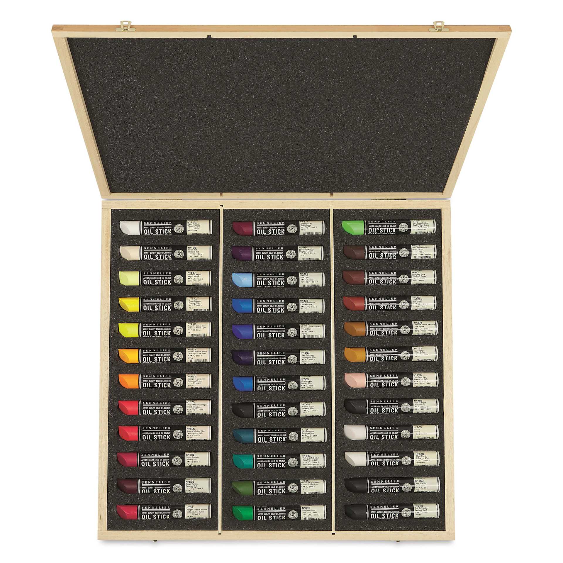 Sennelier Artists' Oil Sticks - Set of 36, Luxe Wood Box, Assorted