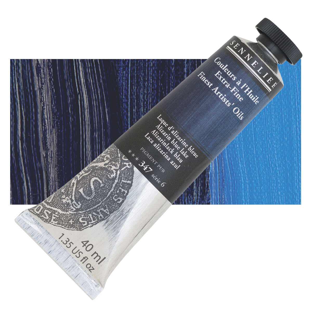Sennelier Artists' Extra Fine Oil Paint - Alizarin Blue Lake, 40 ml tube and swatch
