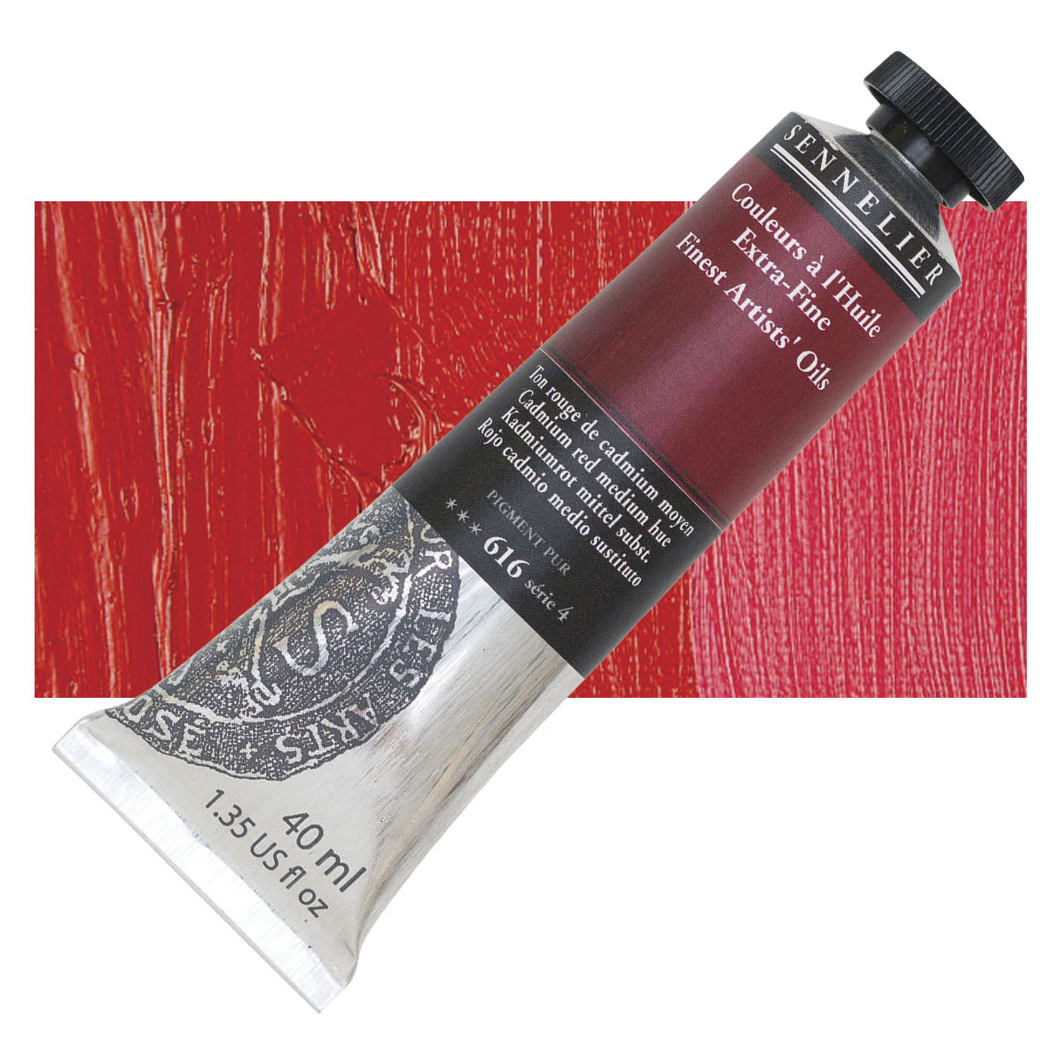 Sennelier Artists' Extra Fine Oil Paint - Cadmium Red Medium Hue, 40 ml tube and swatch