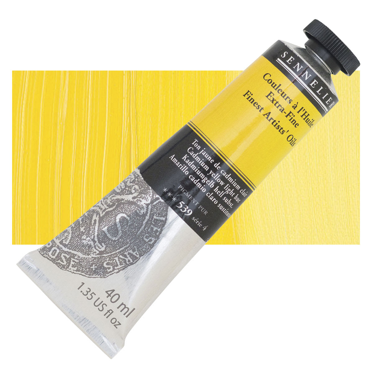 Sennelier Artists' Extra Fine Oil Paint - Cadmium Yellow Light Hue, 40 ml tube and swatch