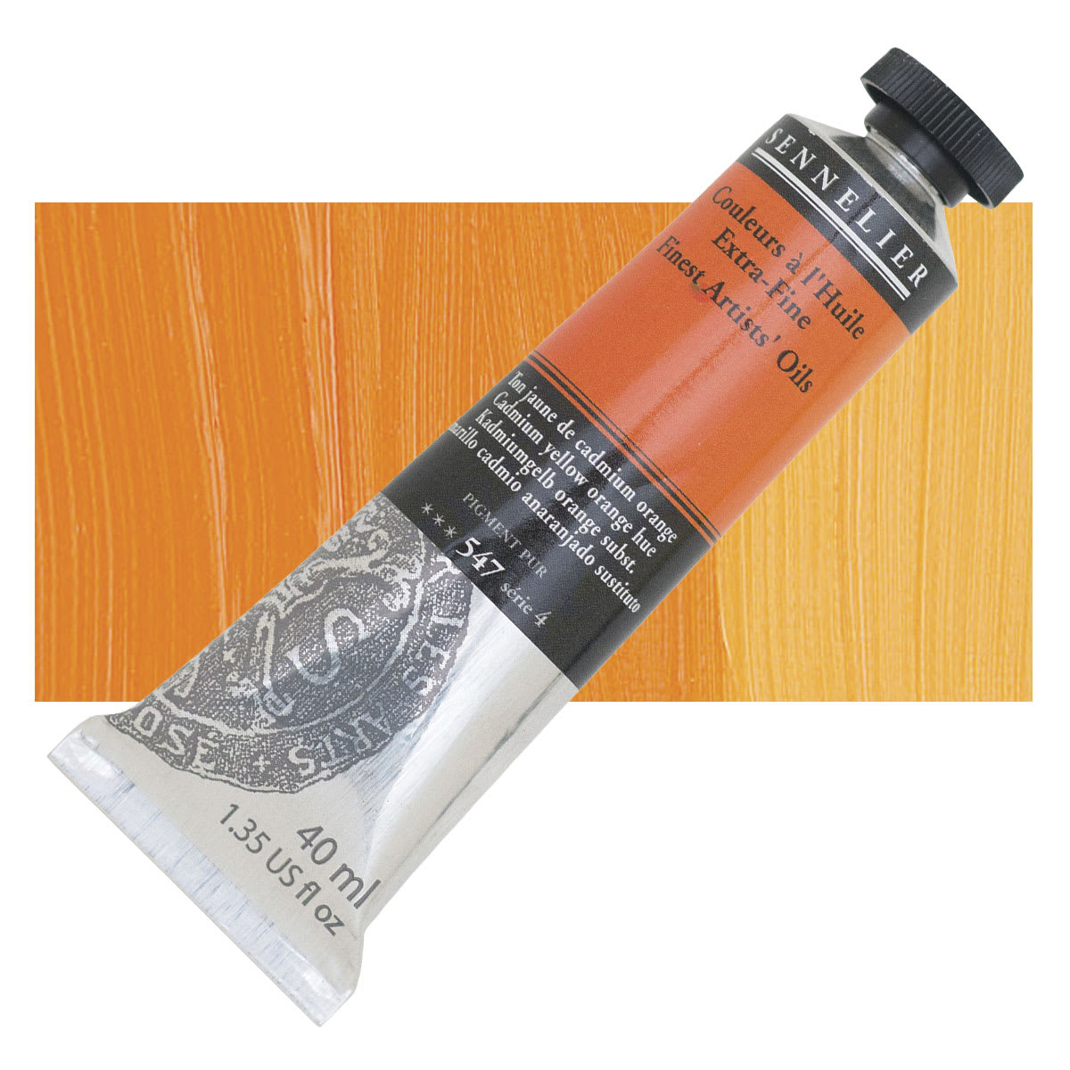 Sennelier Artists' Extra Fine Oil Paint - Cadmium Yellow Orange Hue, 40 ml tube and swatch