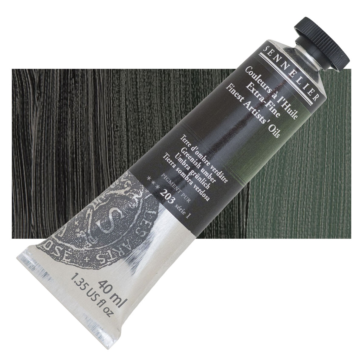 Sennelier Artists' Extra Fine Oil Paint - Greenish Umber, 40 ml tube and swatch