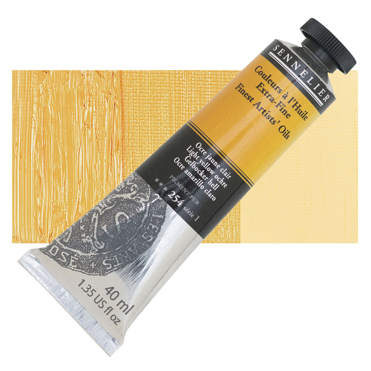 Sennelier Artists' Extra Fine Oil Paint - Light Yellow Ochre, 40 ml tube and swatch