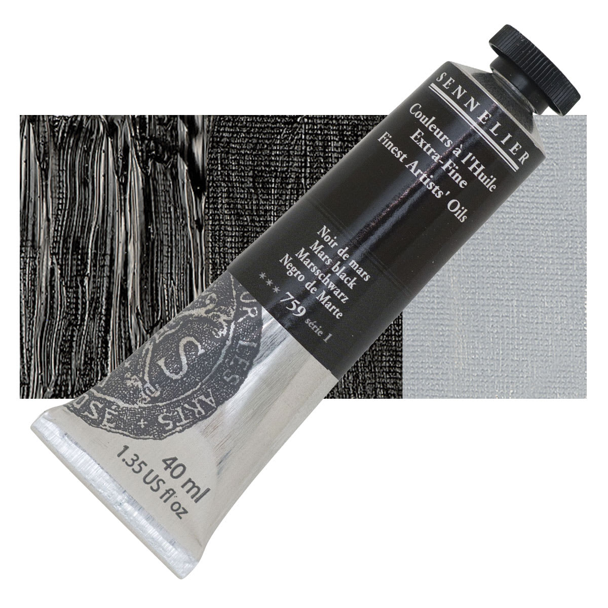 Sennelier Artists' Extra Fine Oil Paint - Mars Black, 40 ml tube and swatch