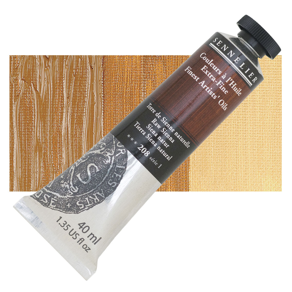 Sennelier Artists' Extra Fine Oil Paint - Raw Sienna, 40 ml tube and swatch