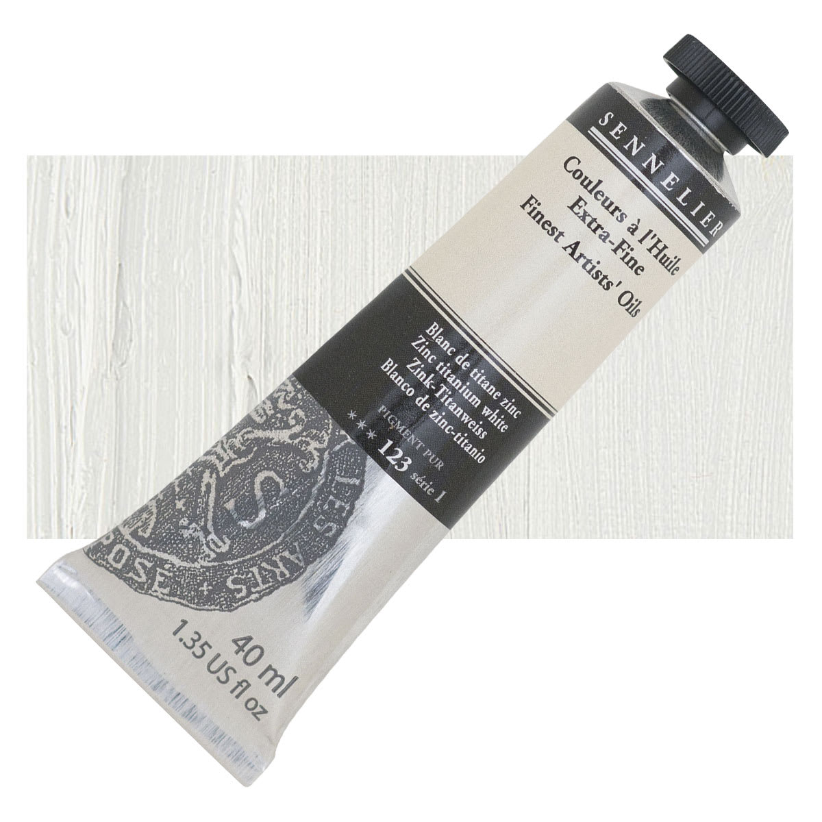 Sennelier Artists' Extra Fine Oil Paint - Zinc Titanium White, 40 ml tube and swatch
