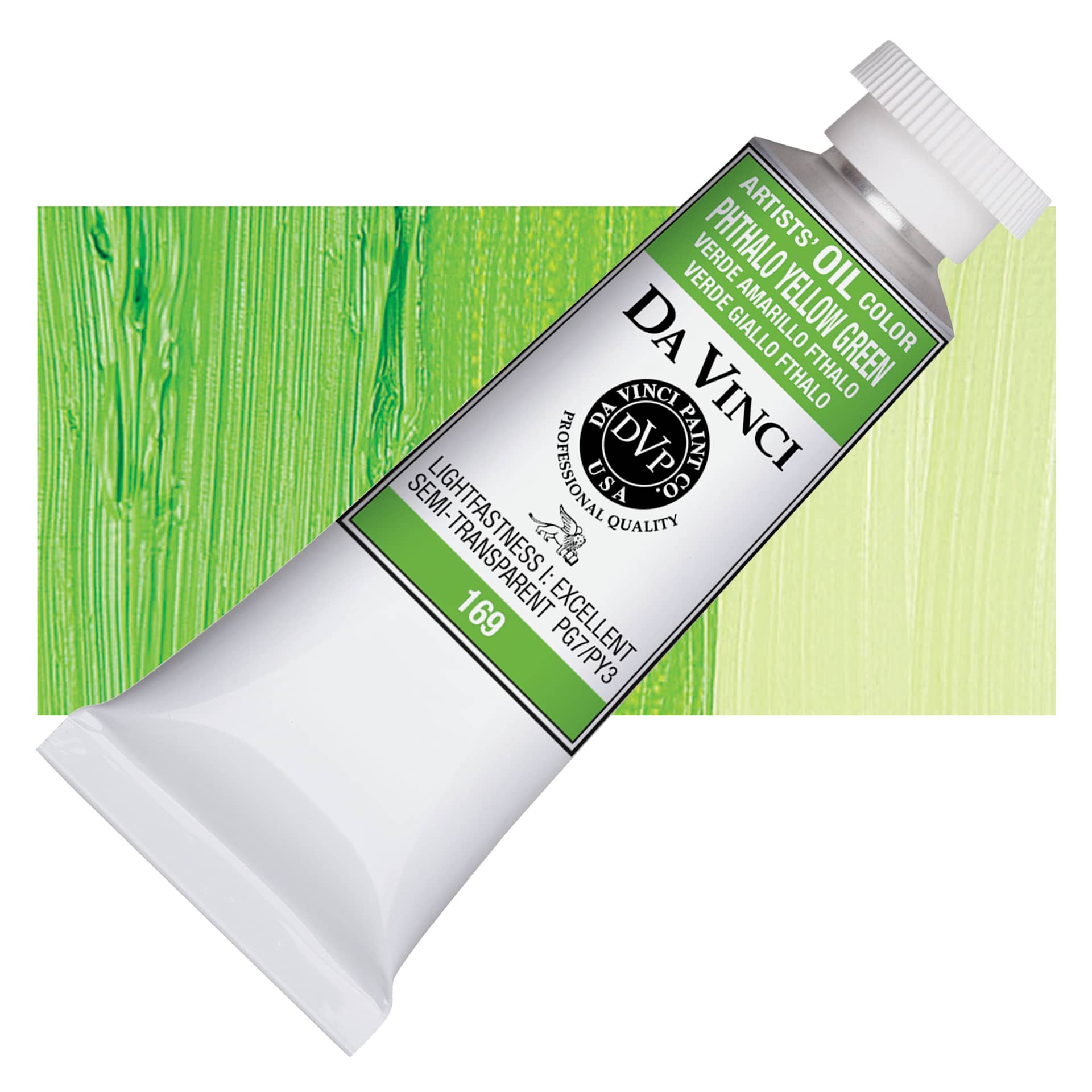 Da Vinci Artists' Oil Color - Phthalo Yellow Green, 37 ml Tube and swatch