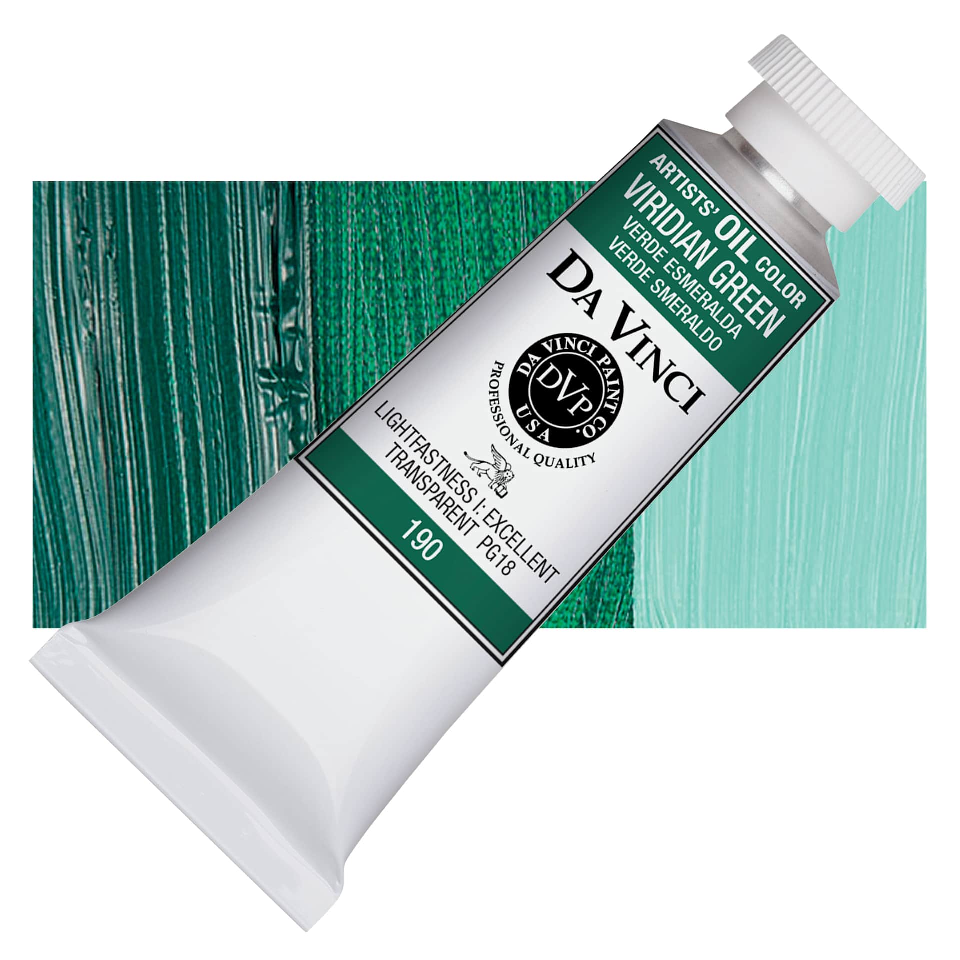 Da Vinci Artists' Oil Color - Viridian Green, 37 ml Tube and swatch
