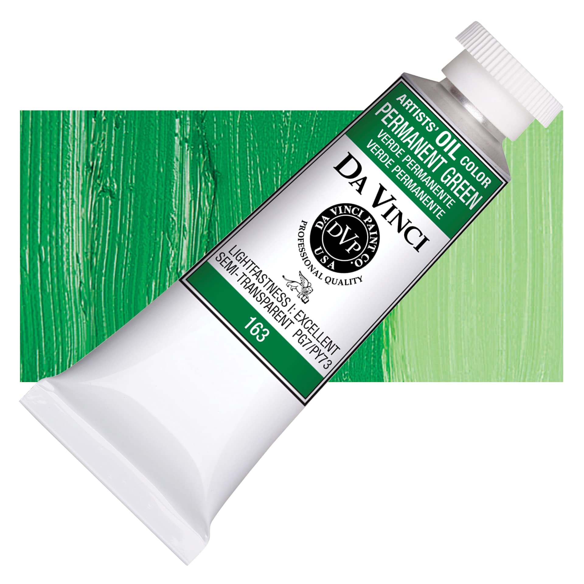 Da Vinci Artists' Oil Color - Permanent Green, 37 ml Tube and swatch