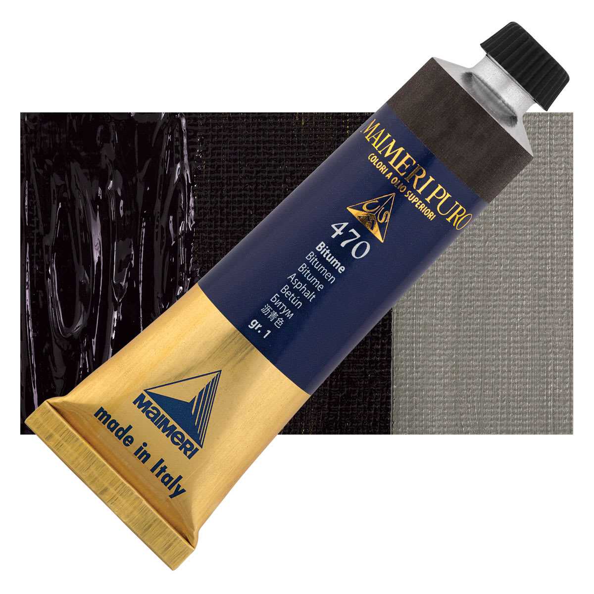 Maimeri Puro Oil Color - Bitumen, 40 ml Tube and swatch