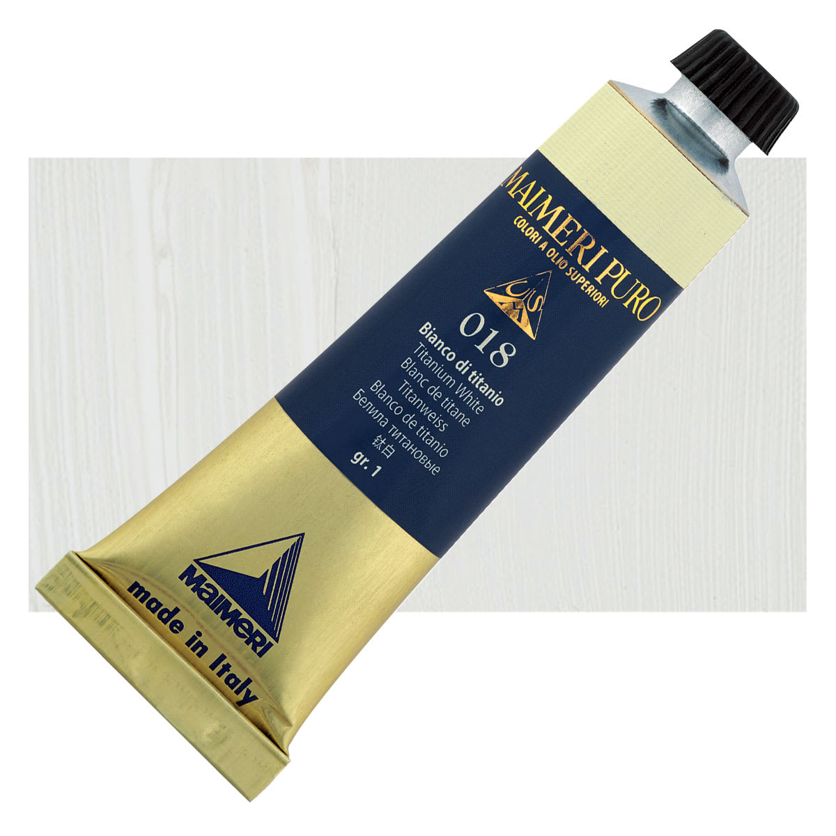 Maimeri Puro Oil Color - Titanium White, 40 ml tube and swatch