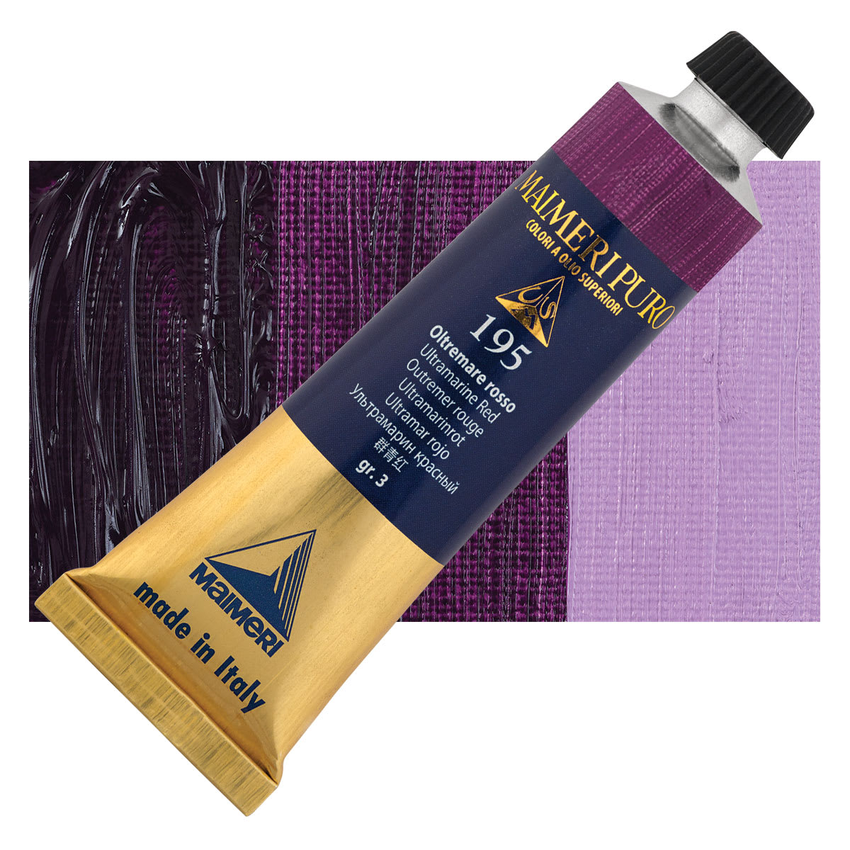 Maimeri Puro Oil Color - Ultramarine Red, 40 ml Tube and swatch