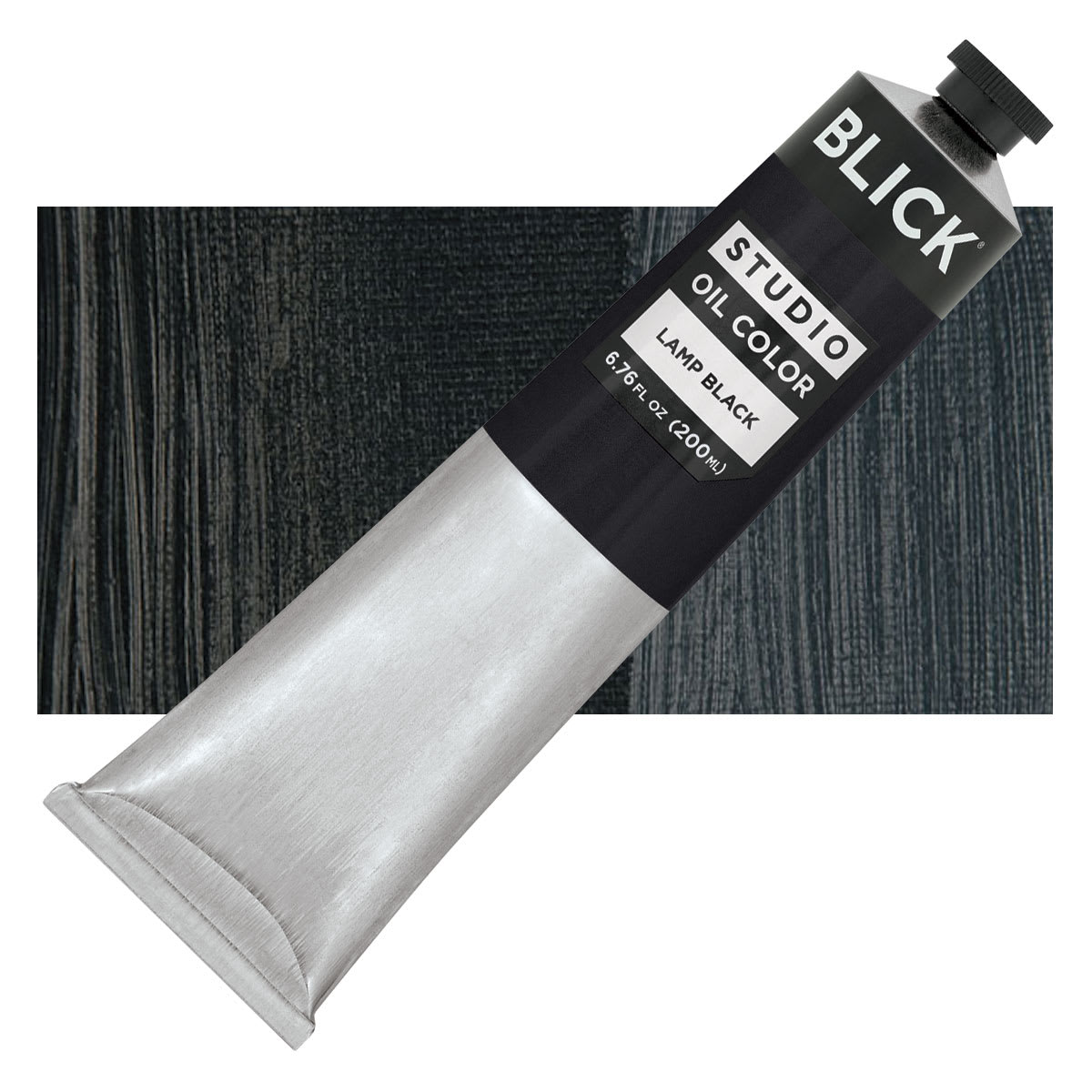 Blick Studio Oil Paint - Lamp Black, 200 ml tube and swatch