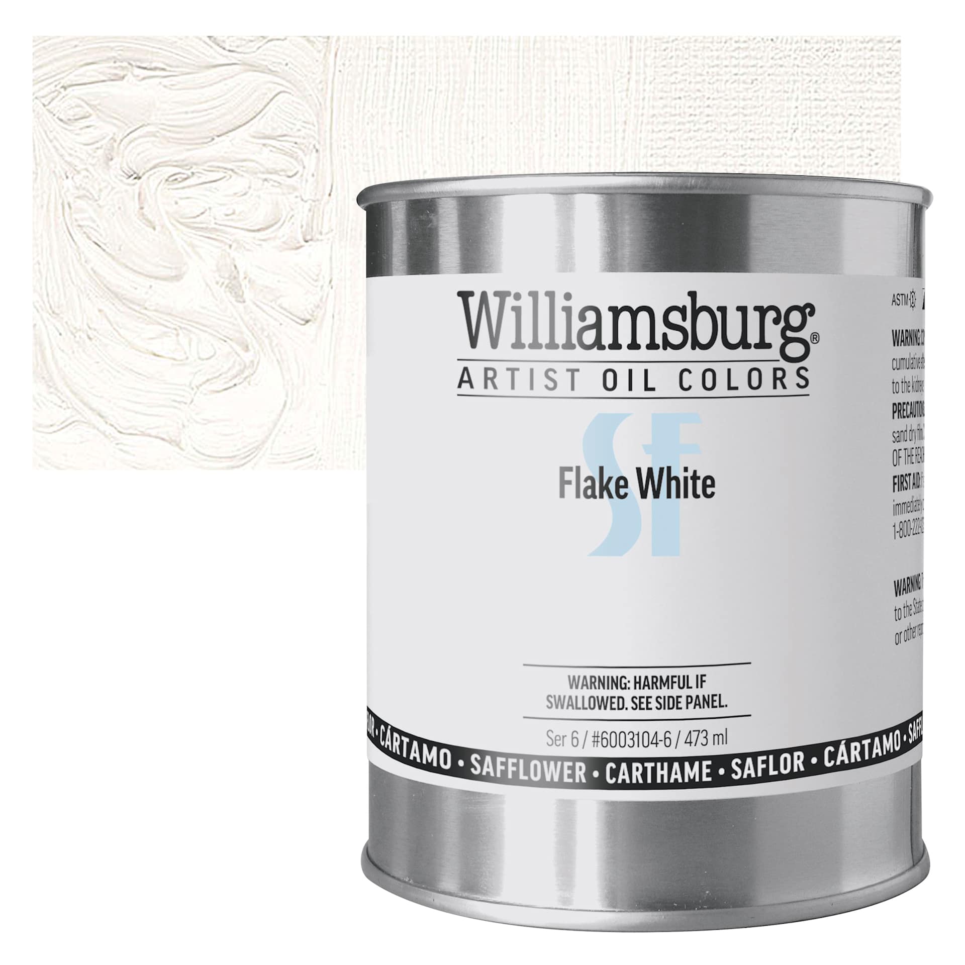 Williamsburg Handmade Safflower Oil Color - Flake White, 16 oz Can and swatch