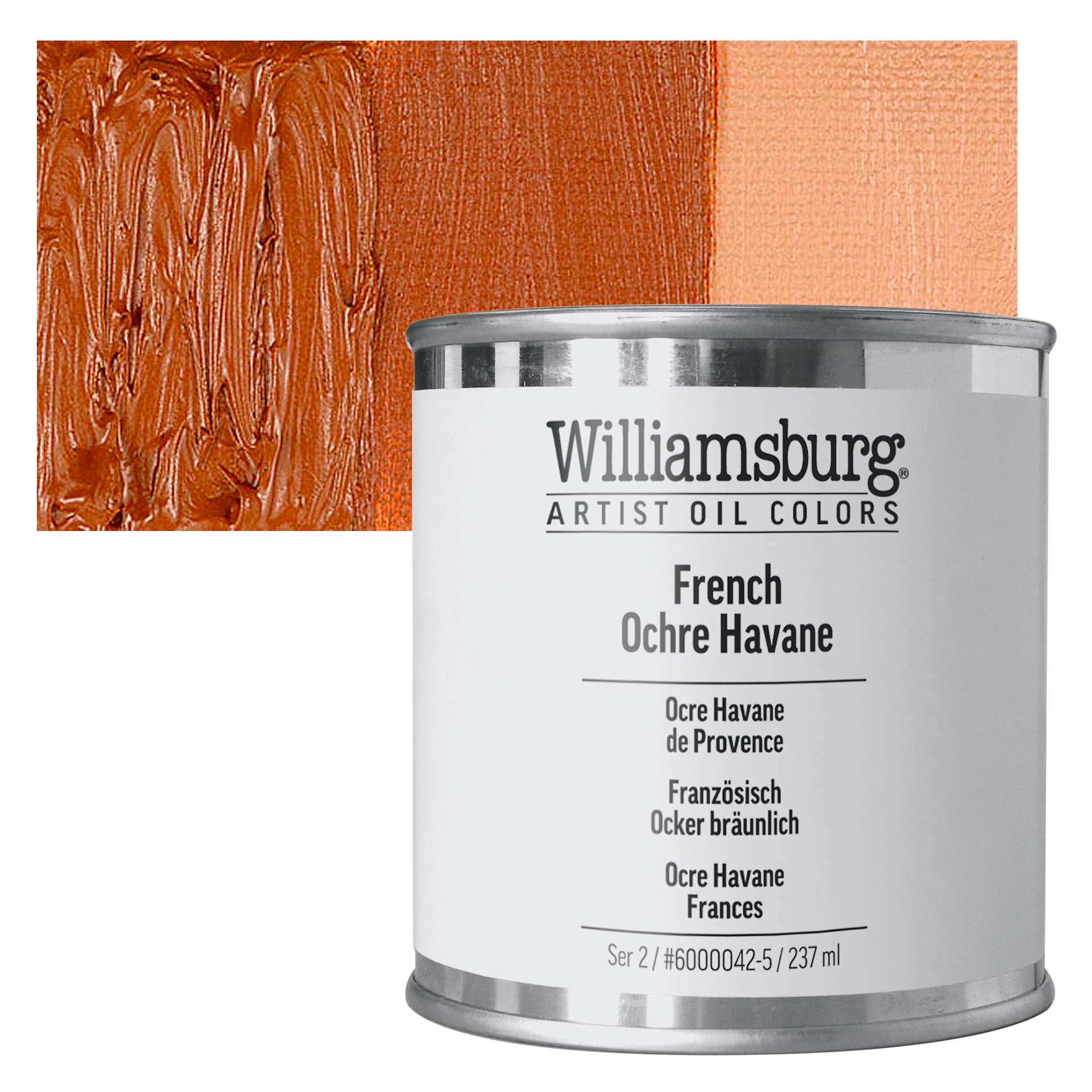 Williamsburg Handmade Oil Paint - French Ochre Havane, 8 oz Can and swatch