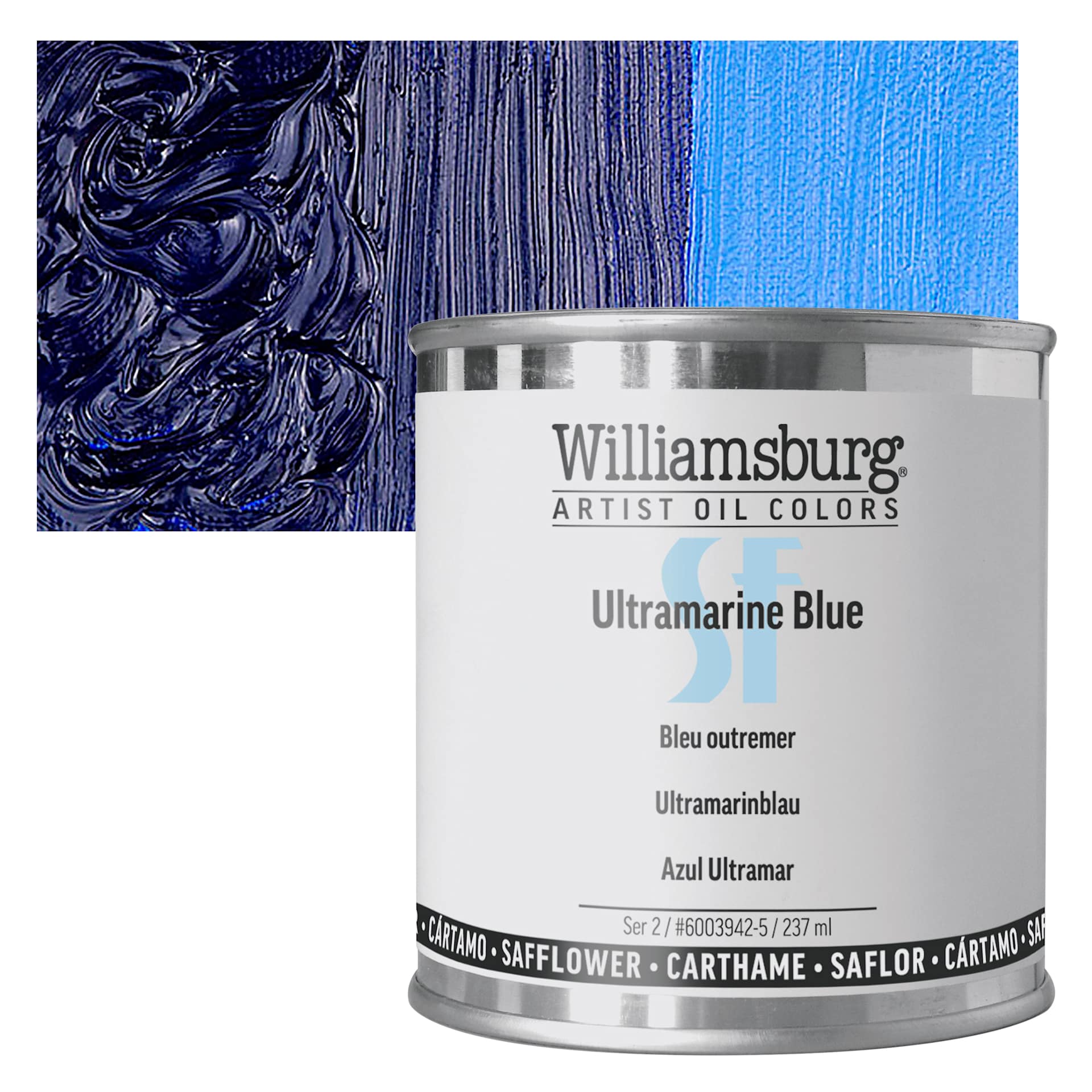 Williamsburg Handmade Safflower Oil Color - Ultramarine Blue, 8 oz can and swatch