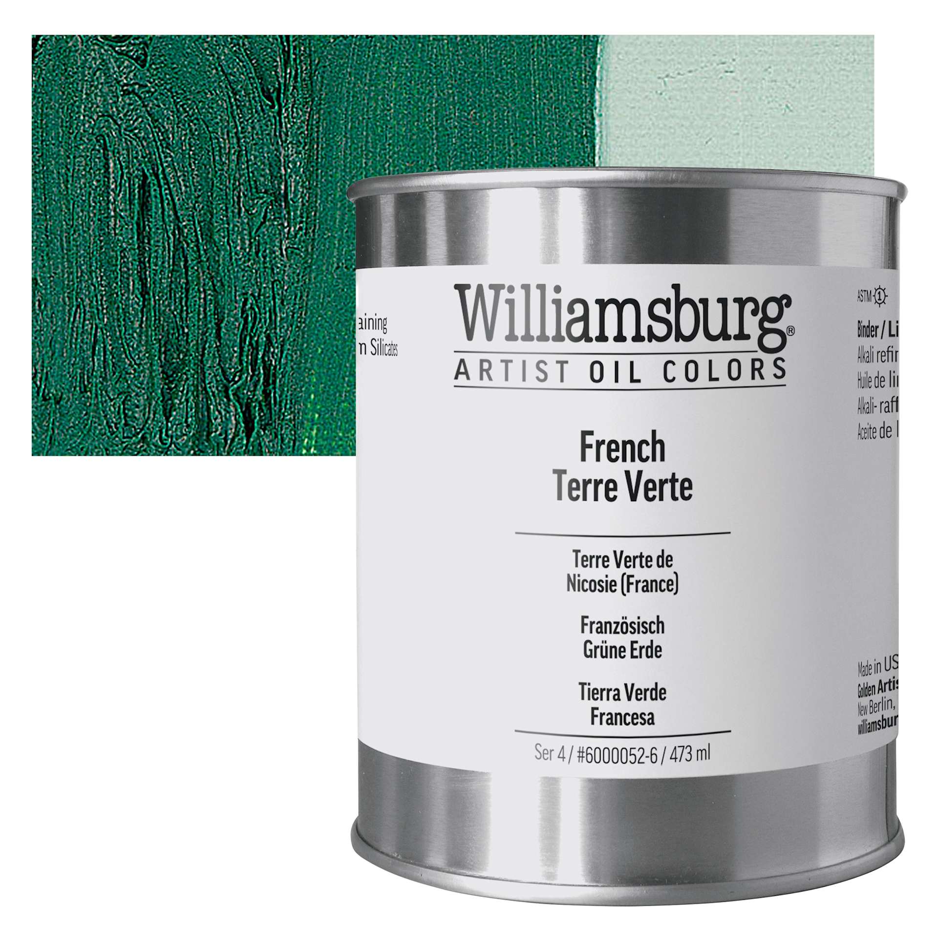 Williamsburg Handmade Oil Paint - French Terre Verte, 16 oz can and swatch