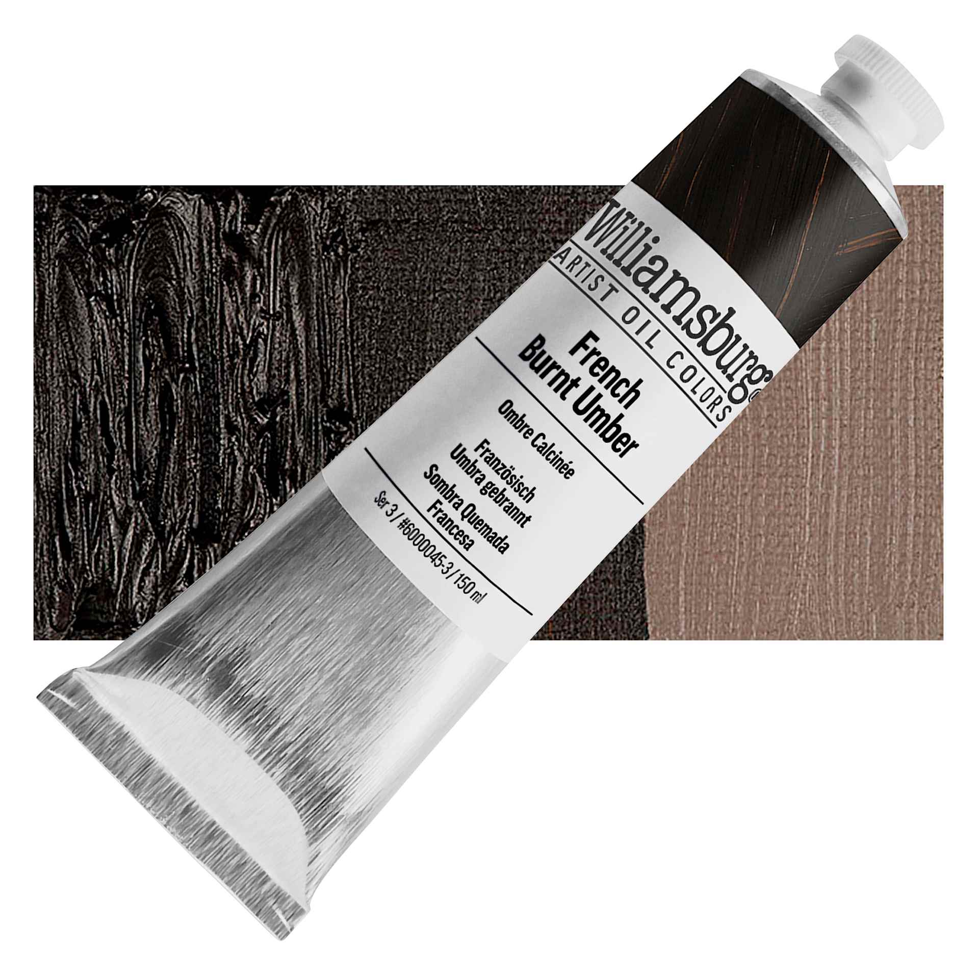 Williamsburg Handmade Oil Paint - French Burnt Umber, 150 ml tube and swatch