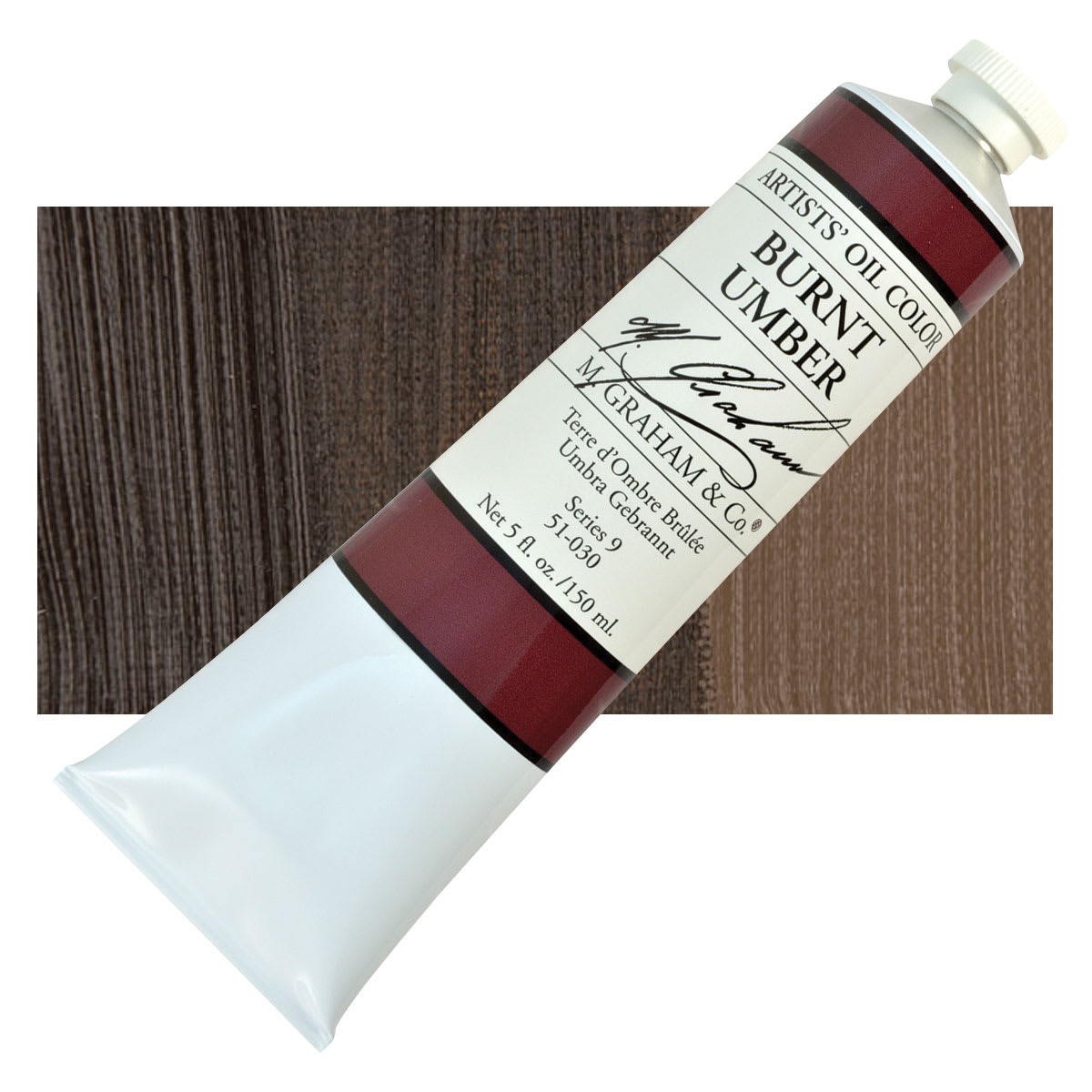 M. Graham Artists' Oil Color - Burnt Umber, 150 ml tube and swatch