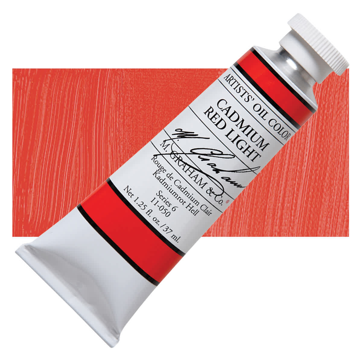 M. Graham Artists' Oil Color - Cadmium Red Light, 37 ml tube and swatch