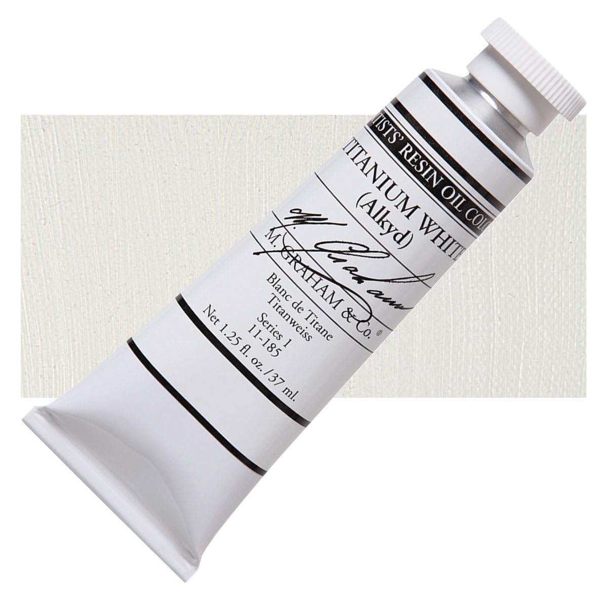 M. Graham Artists' Oil Color - Titanium White-Alkyd (Rapid Dry), 37 ml tube and swatch