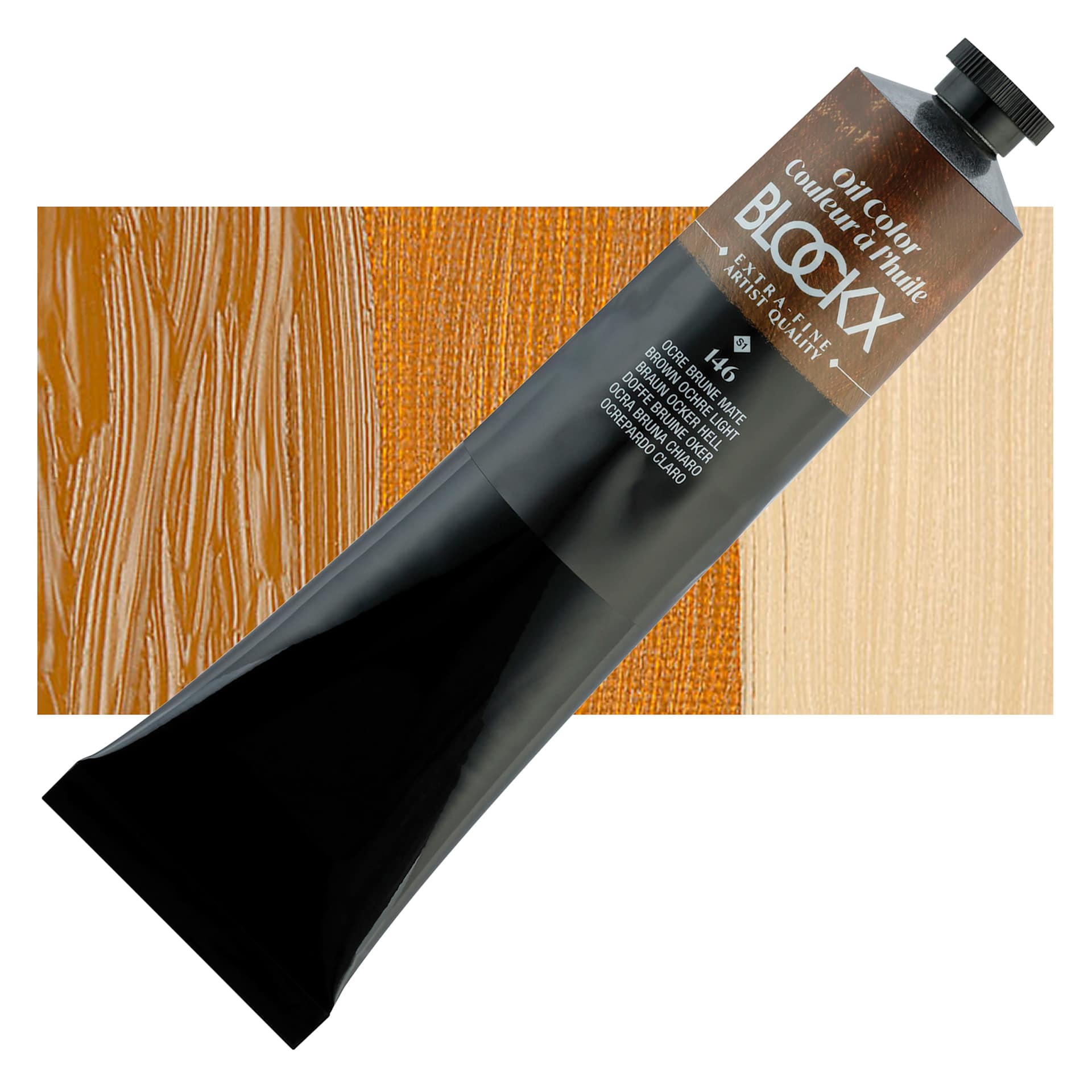 Blockx Artist Oil Color - Brown Ochre Light, 200 ml Tube and swatch
