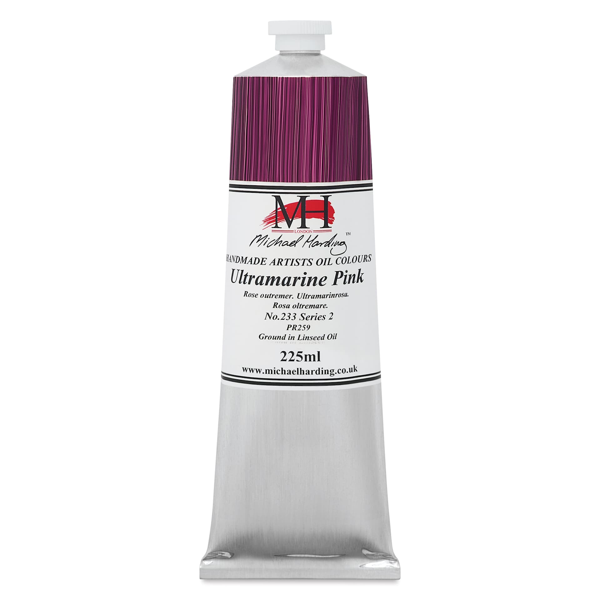 Michael Harding Artists Oil Color - Ultramarine Pink, front of 225 ml tube
