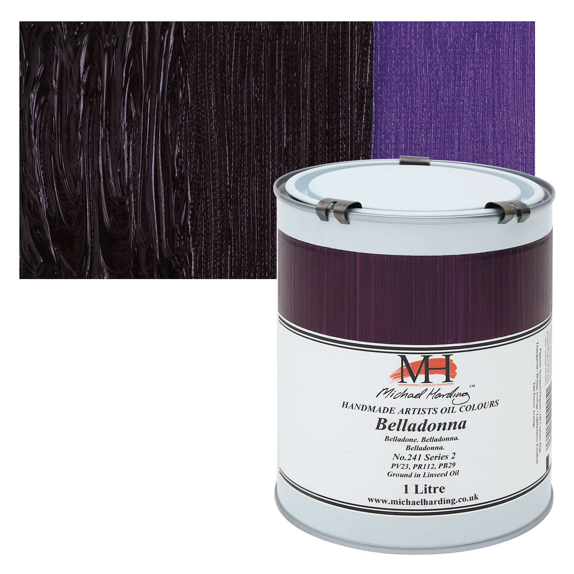Michael Harding Artists Oil Color - Belladonna, 1 Liter can and swatch