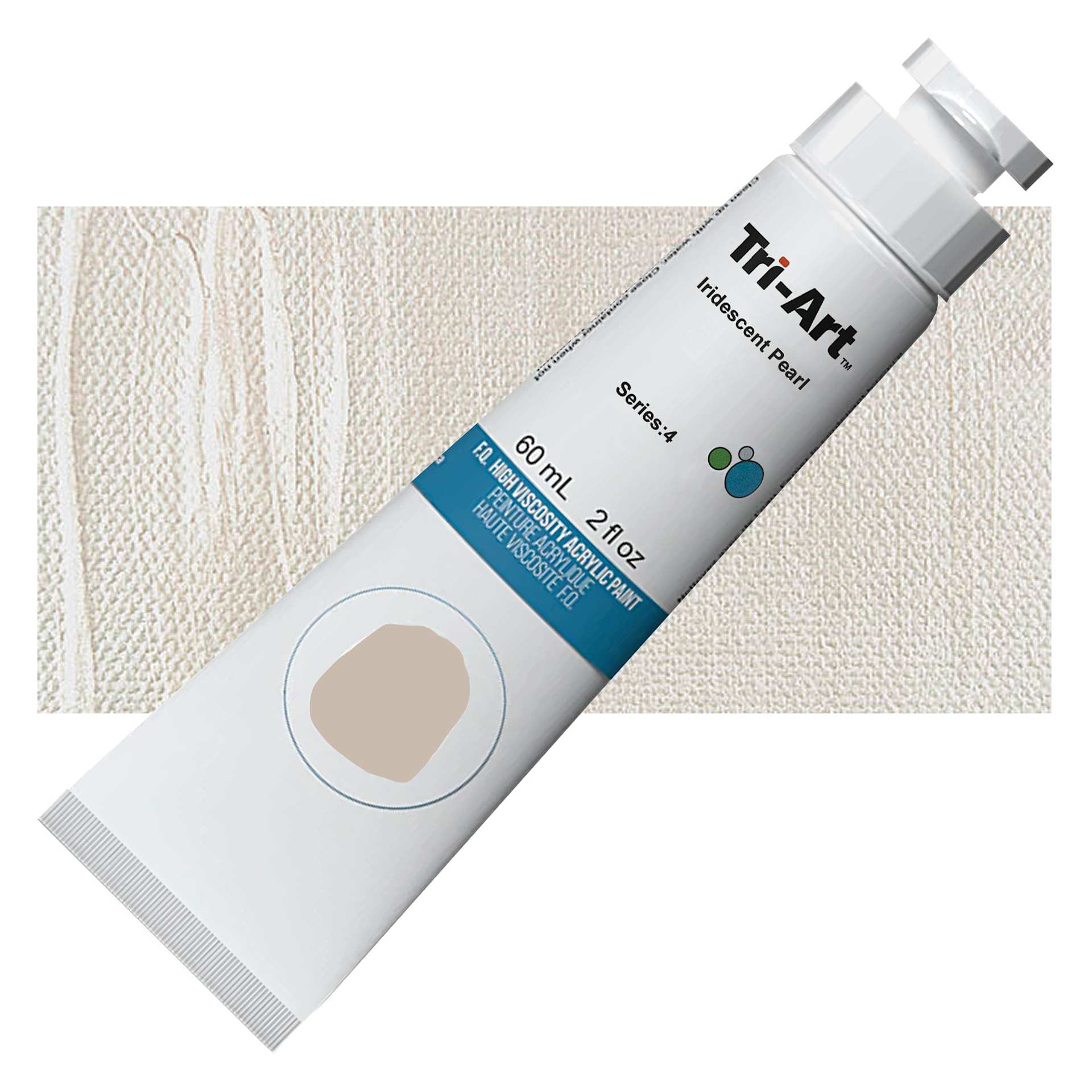 Tri-Art High Viscosity Artist Acrylic - Iridescent Silver, 60 ml tube and swatch