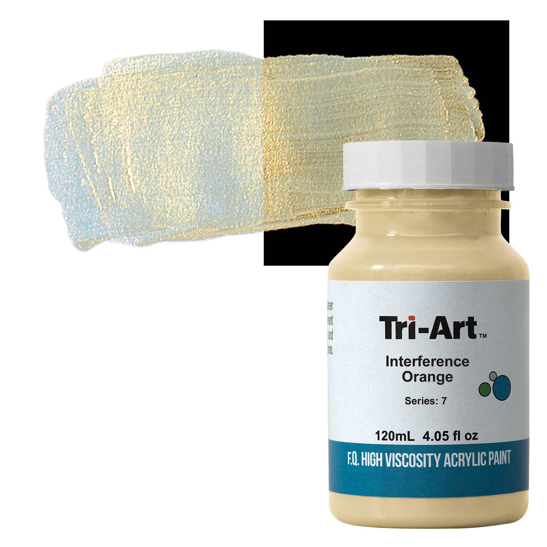 Tri-Art High Viscosity Artist Acrylic - Interference Orange, 120 ml jar and swatch