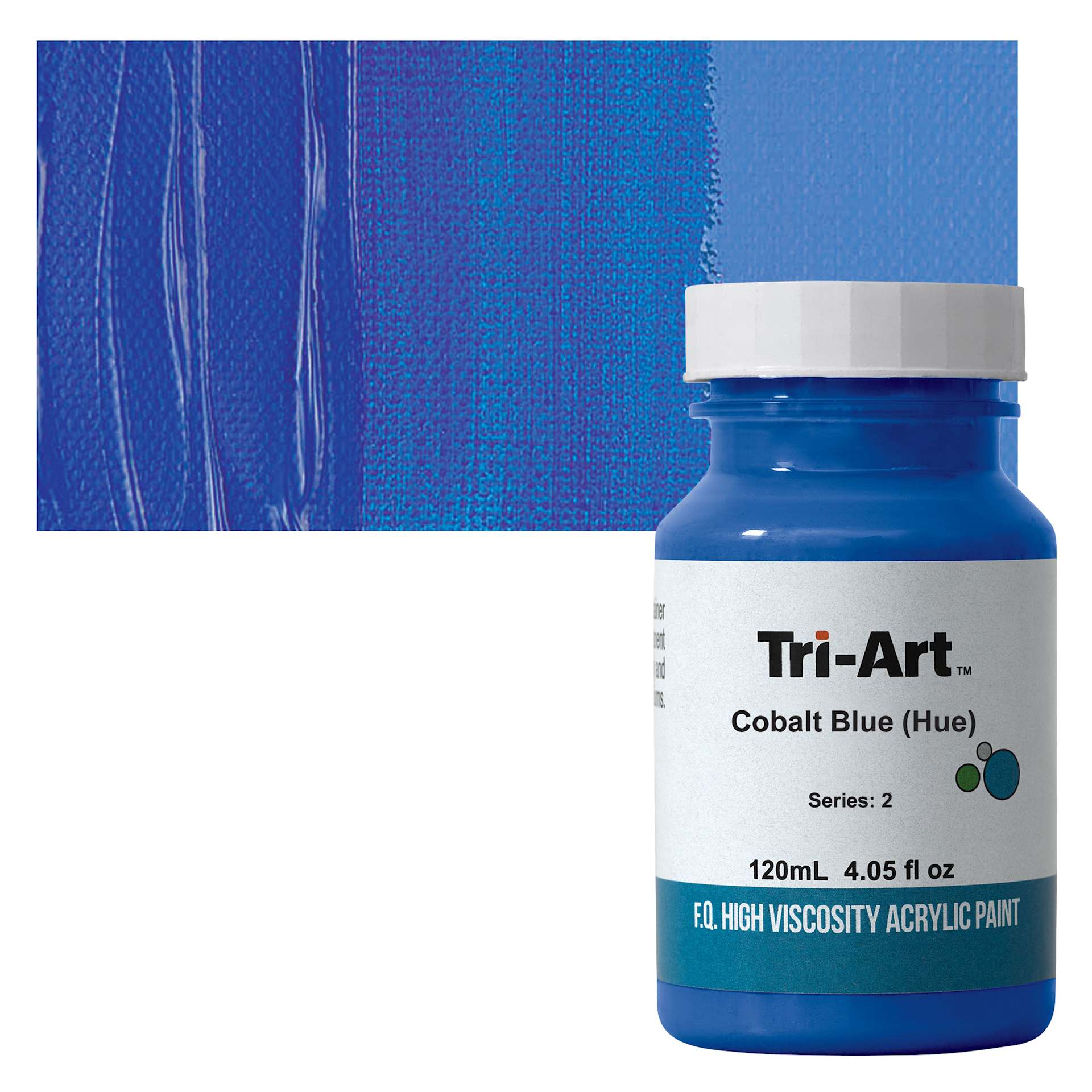Tri-Art High Viscosity Artist Acrylic - Cobalt Blue Hue, 120 ml jar and swatch