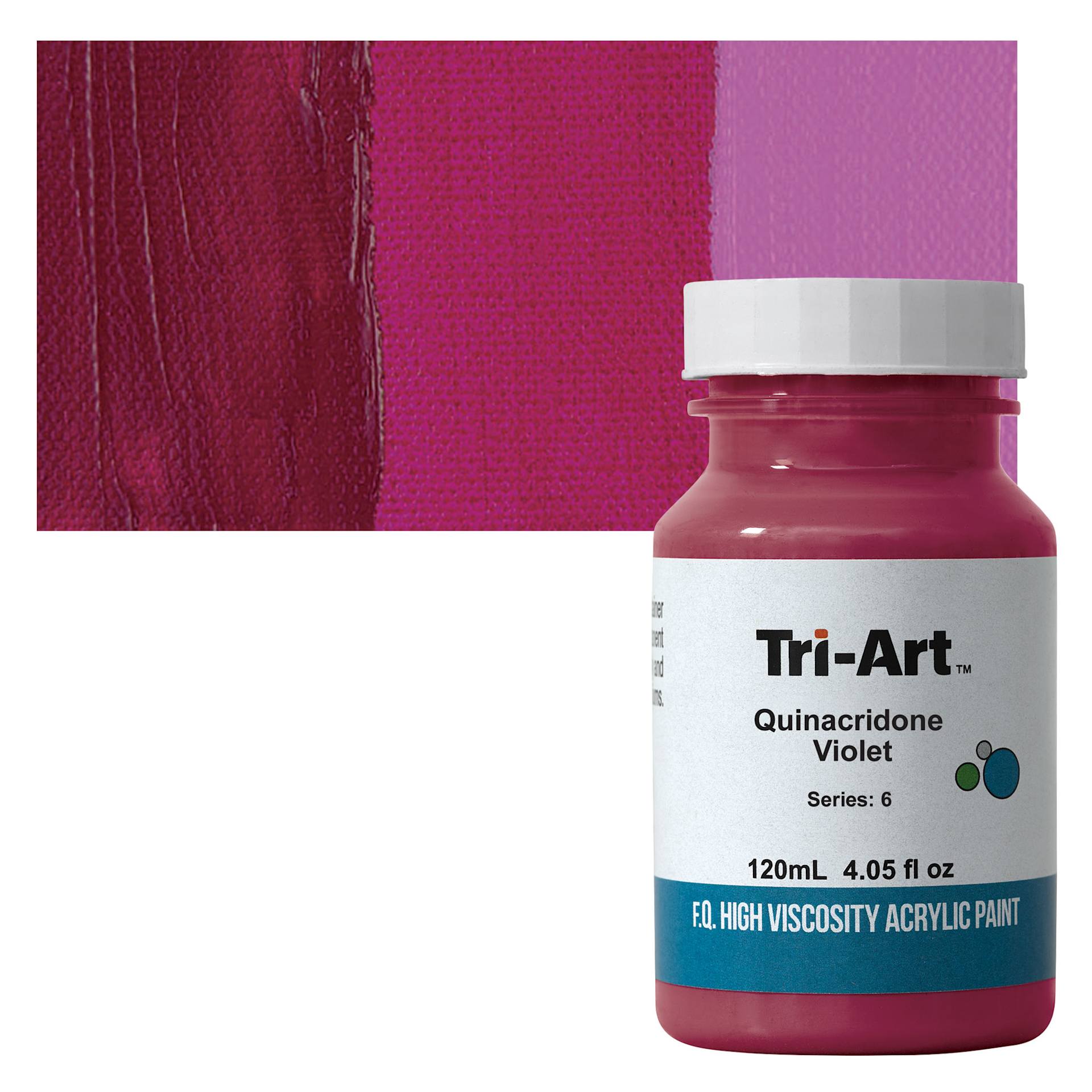 Tri-Art High Viscosity Artist Acrylic - Quinacridone Violet, 120 ml jar and swatch