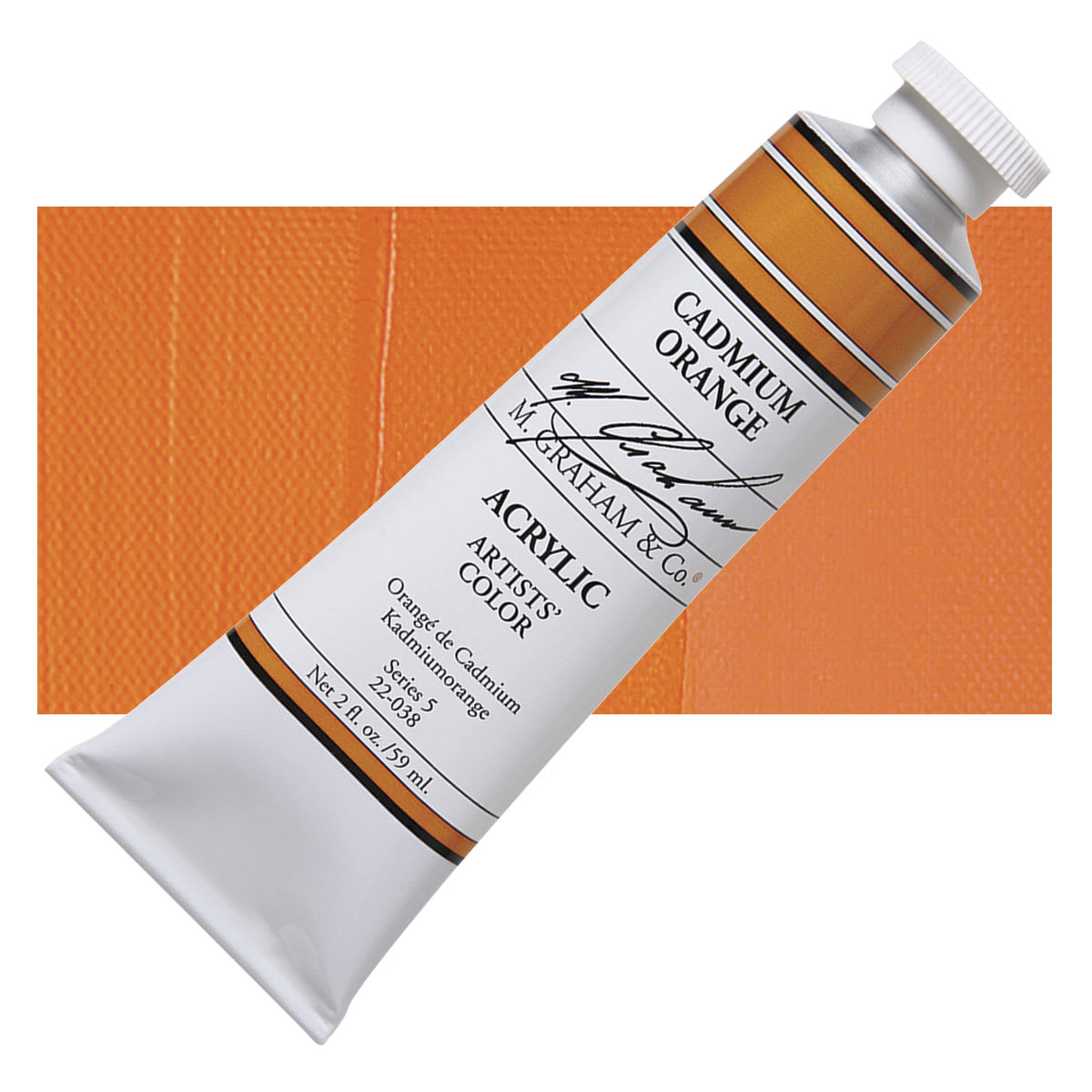 M. Graham Artists' Acrylic - Cadmium Orange, 2 oz tube and swatch
