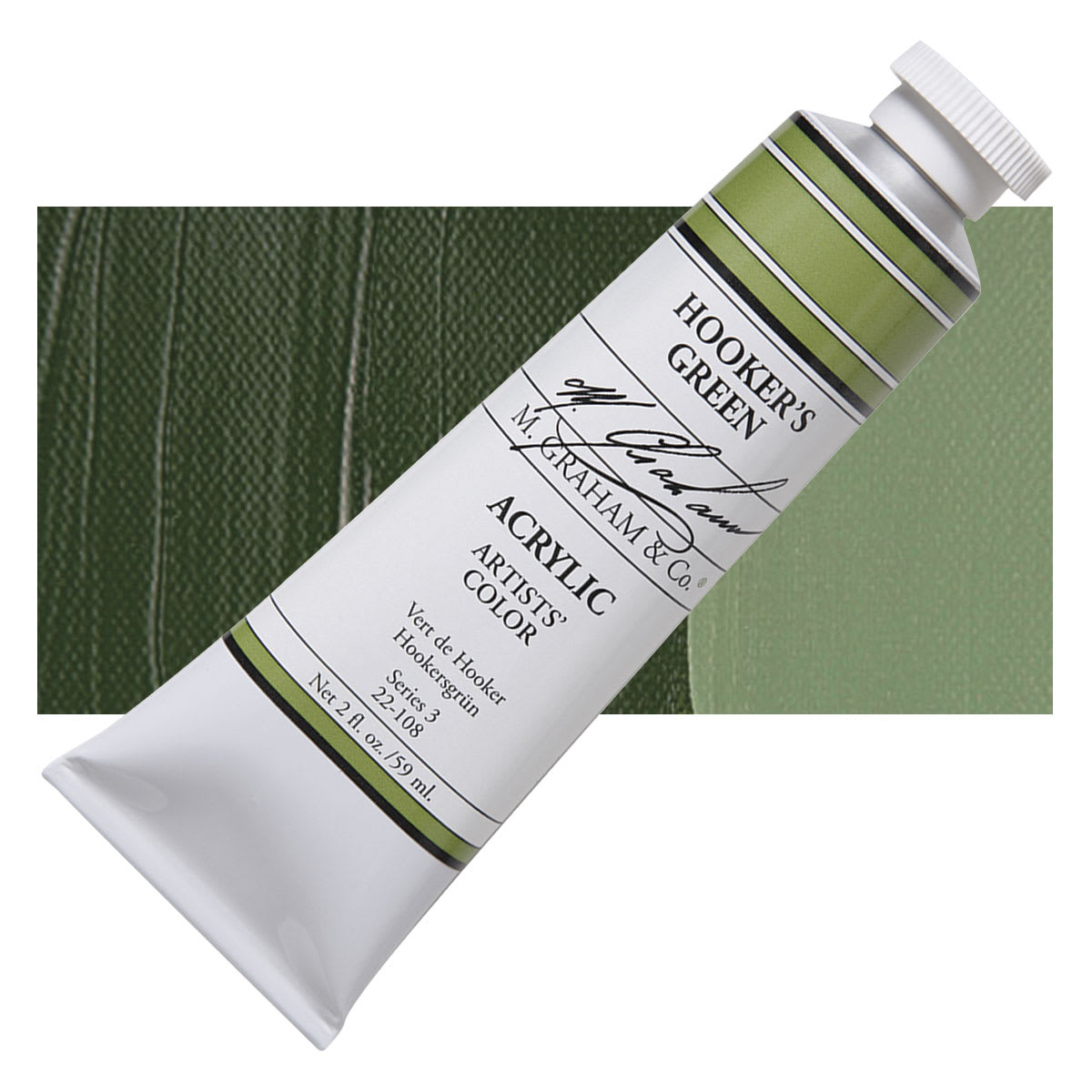 M. Graham Artists' Acrylic - Hooker's Green, 2 oz tube and swatch