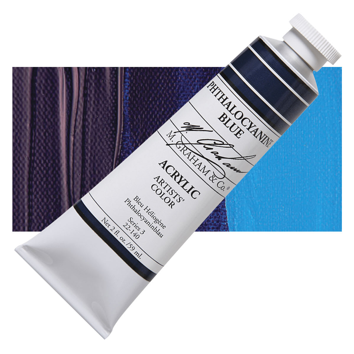 M. Graham Artists' Acrylic - Phthalocyanine Blue, 2 oz tube and swatch