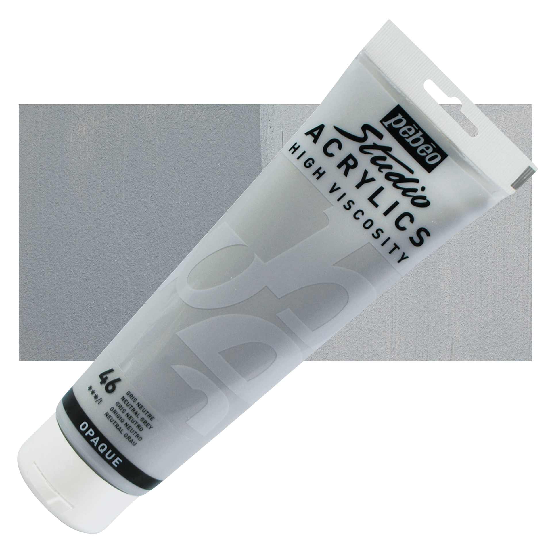 Pebeo High Viscosity Acrylic - Neutral Grey, 250 ml, Tube and swatch