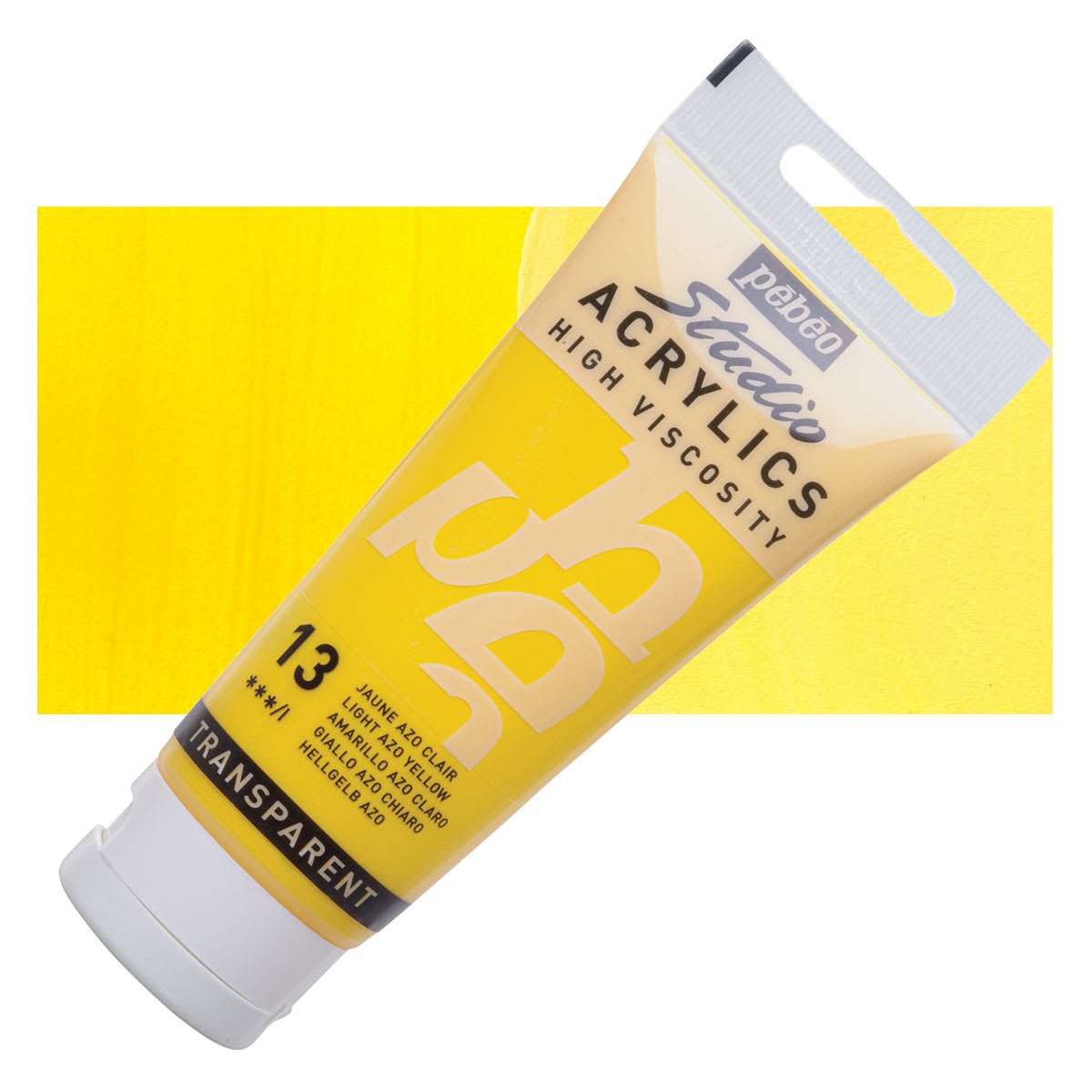 Pebeo High Viscosity Acrylic - Light Azo Yellow, 100 ml, Swatch with Tube