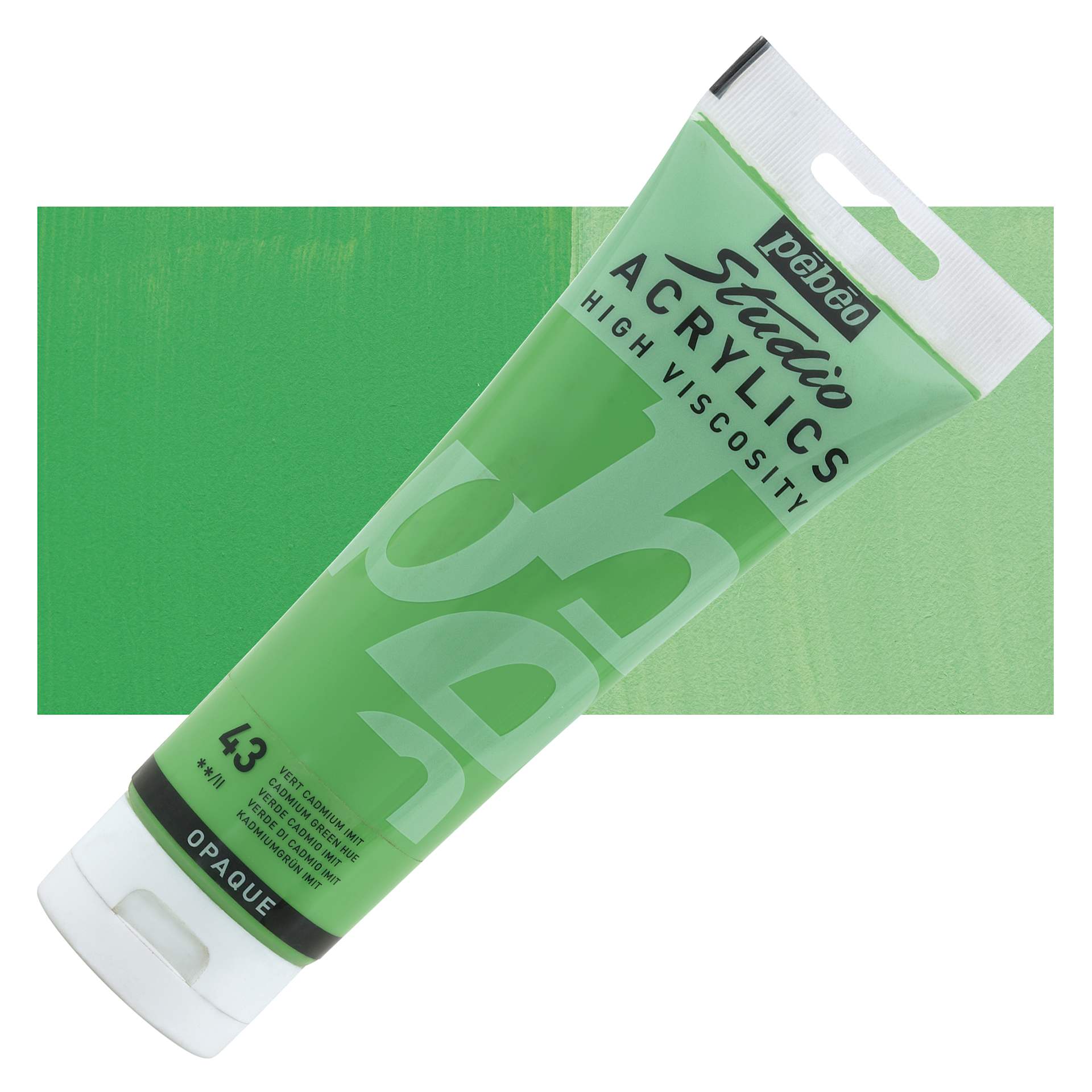 Pebeo High Viscosity Acrylics - Cadmium Green Hue, 250 ml Tube and swatch