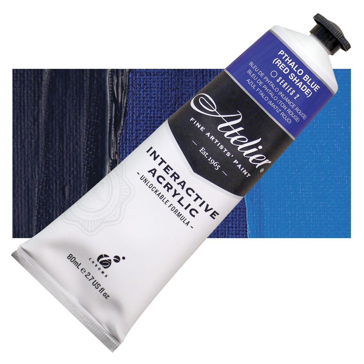 Chroma Atelier Interactive Artists' Acrylic - Pthalo Blue (Red Shade), 80 ml tube and swatch