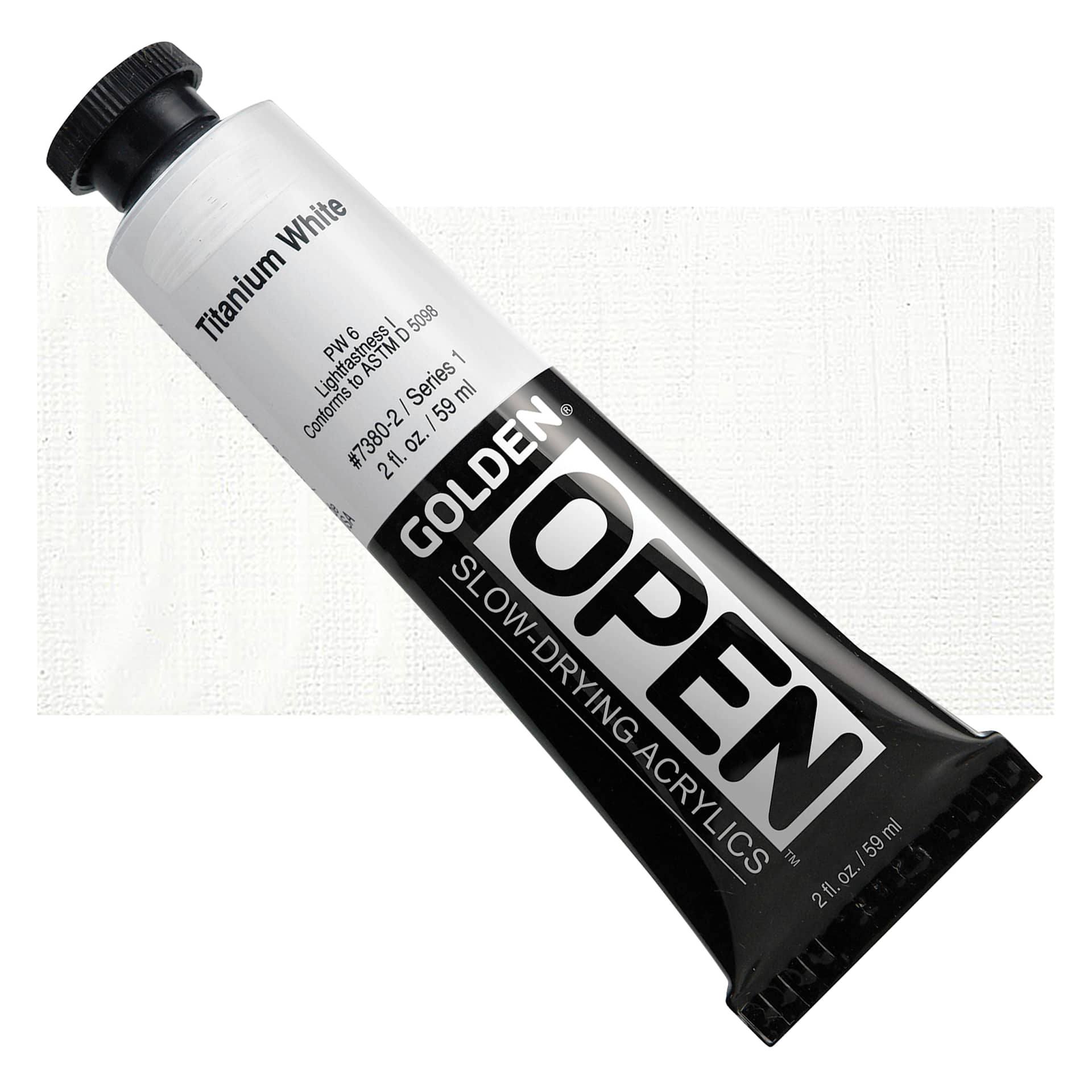 Golden Open Acrylic - Titanium White, 2 oz Tube and swatch