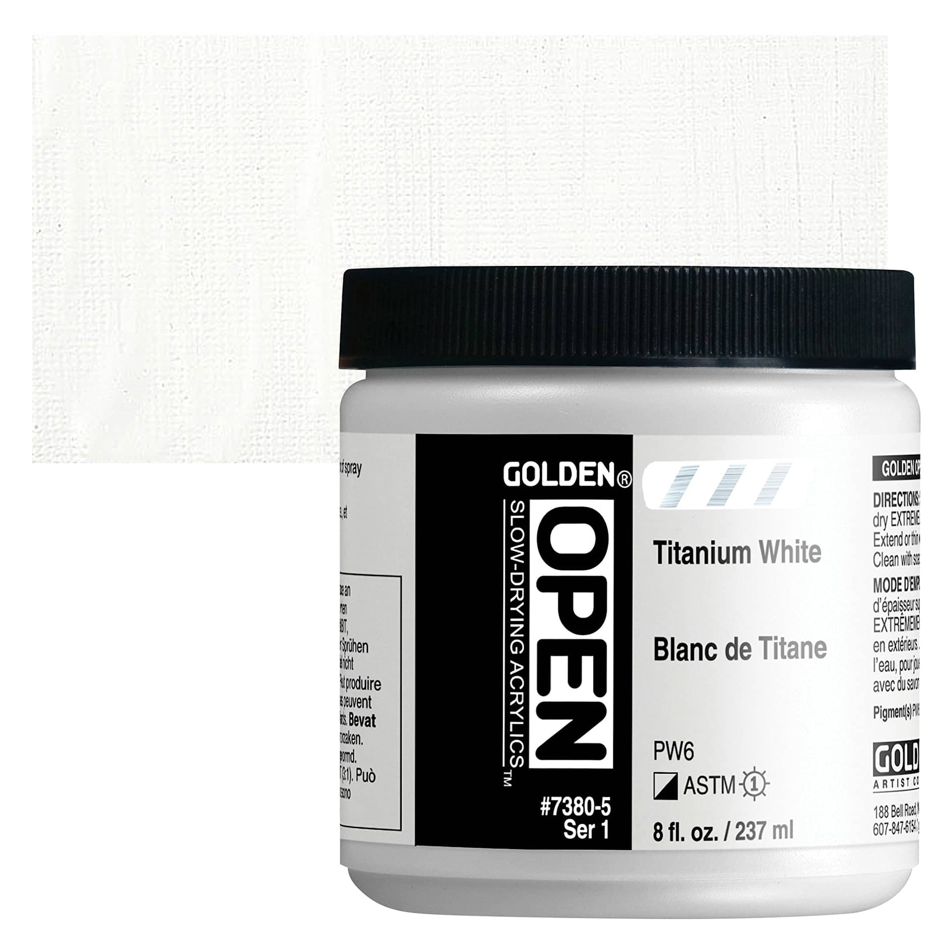 Golden Open Acrylic - Titanium White, 8 oz Jar and swatch
