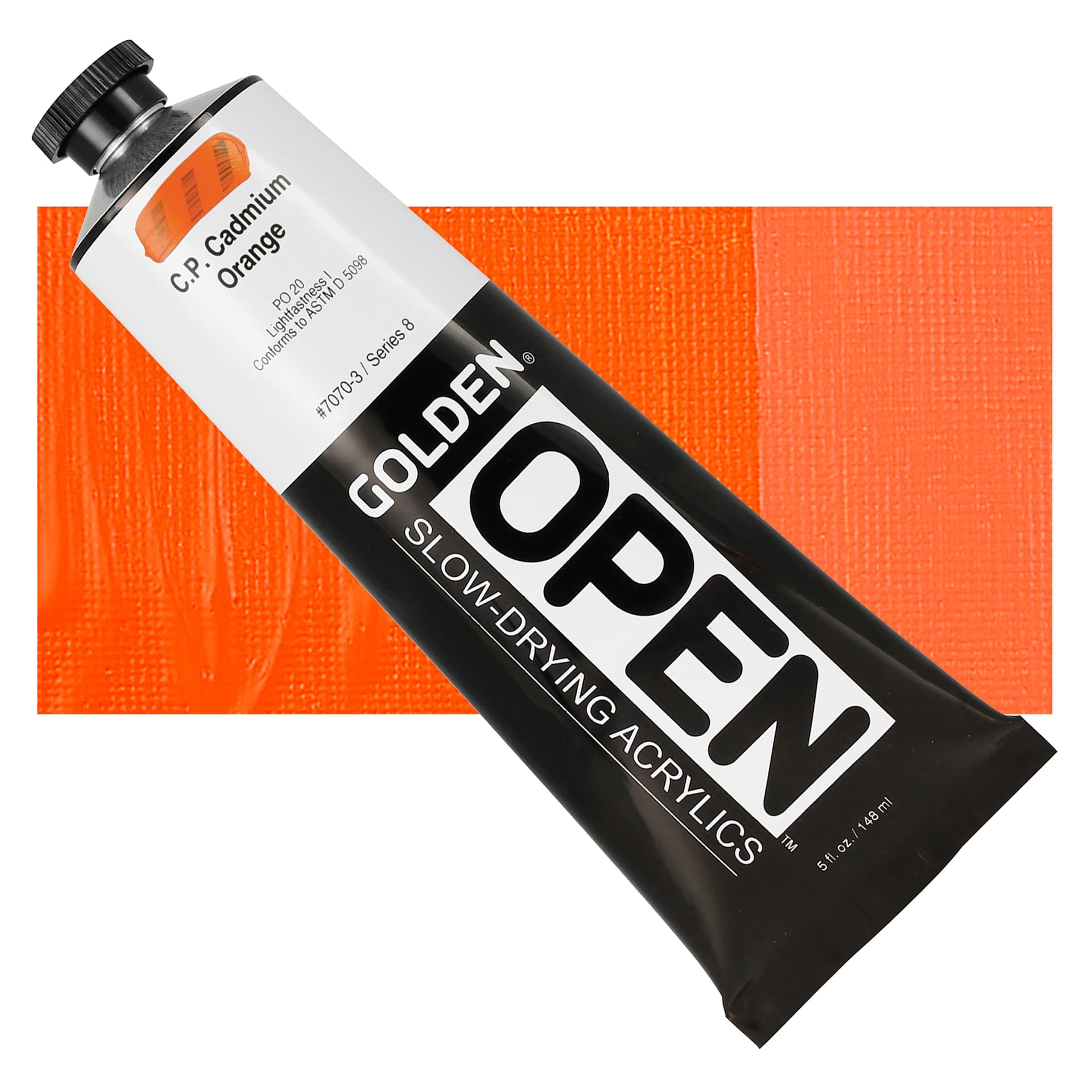 Golden Open Acrylic - Cadmium Orange, 5 oz Tube and swatch