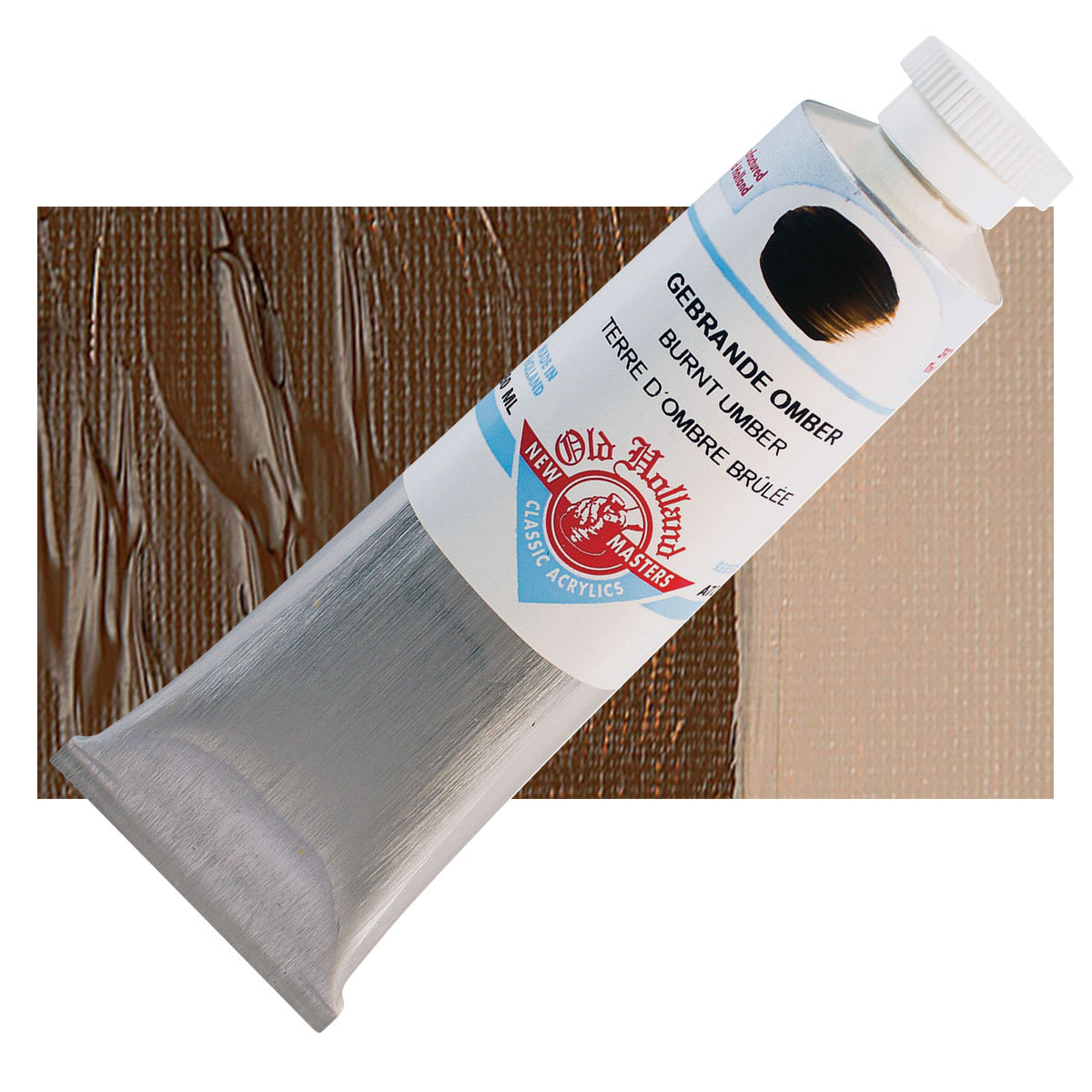 Old Holland New Masters Classic Acrylic Paint - Burnt Umber, 60 ml tube and swatch