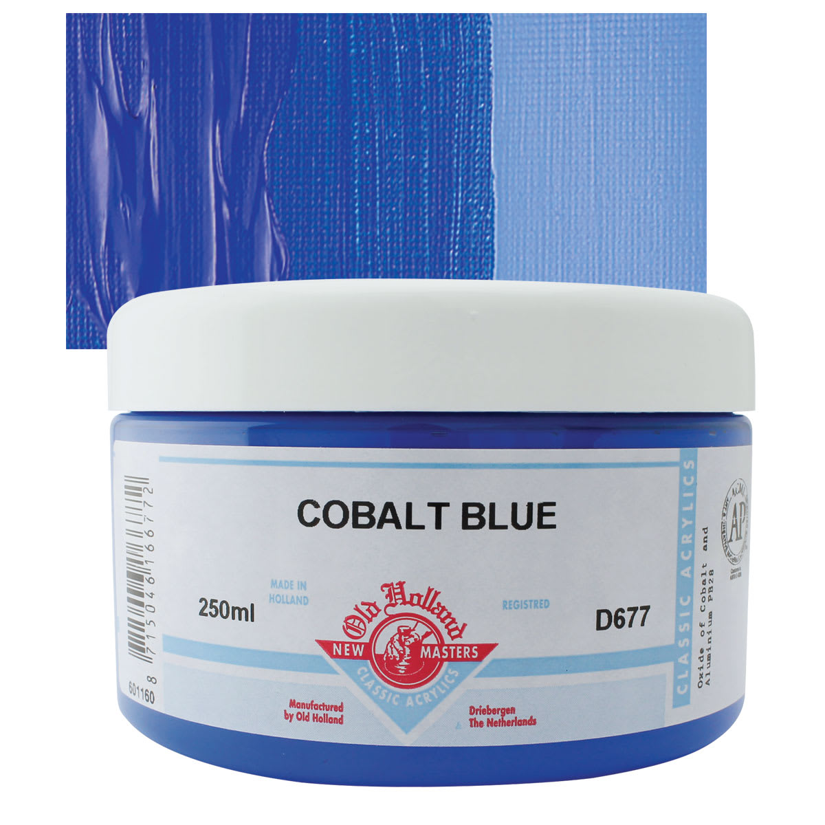 Old Holland New Masters Classic Acrylic Paint - Cobalt Blue, 250 ml jar and swatch